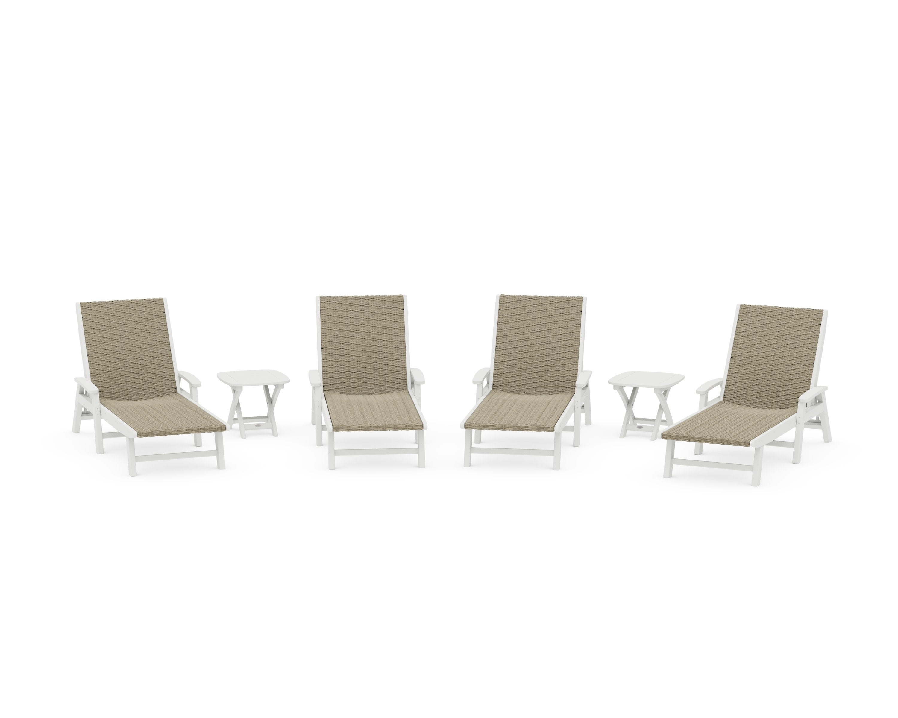 6- Piece Coastal Woven Chaise with Arms Chaise Lounge Set in White / Dune Grass
