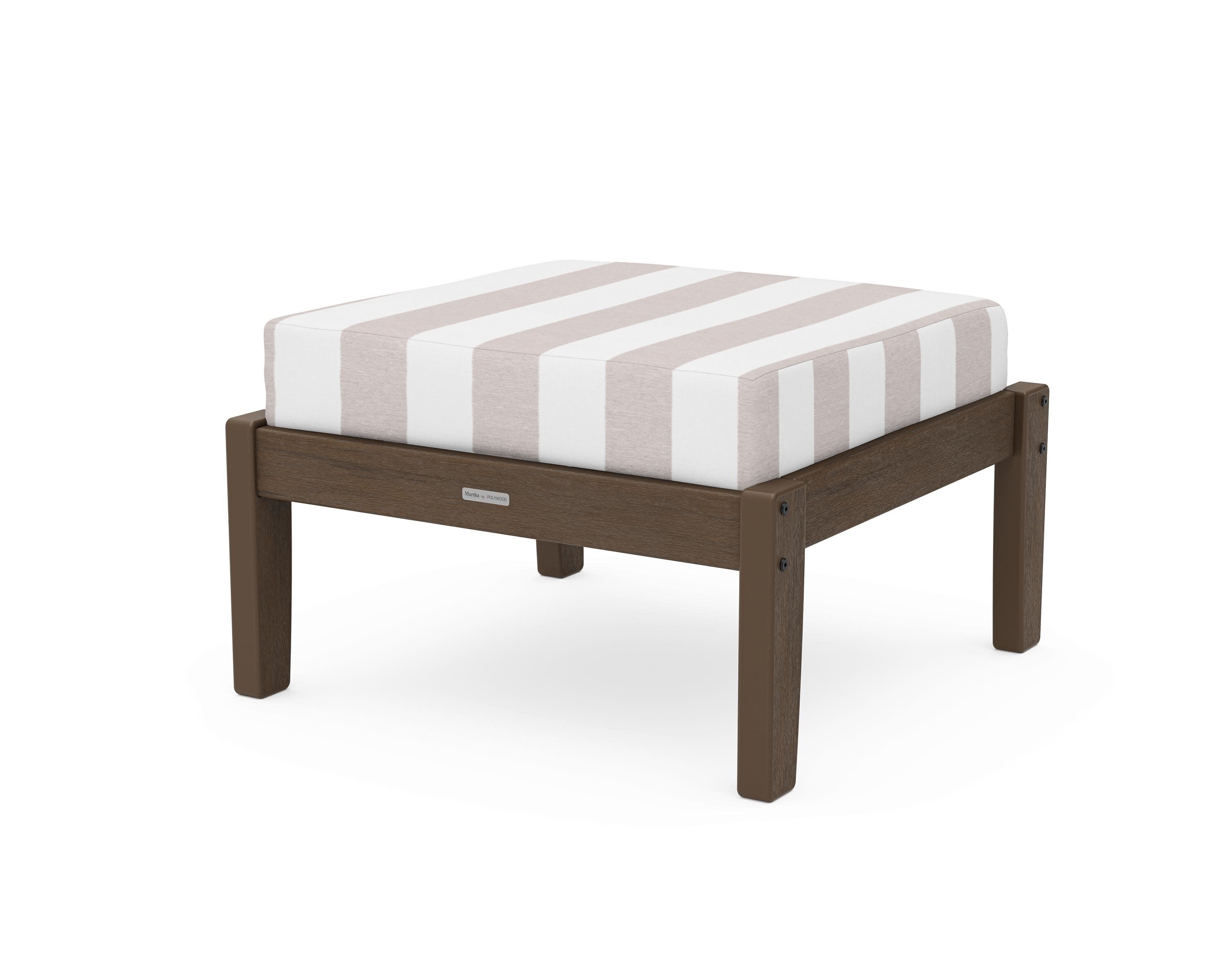 Chinoiserie Deep Seating Ottoman in Kona / Cabana Stripe Dune Burlap