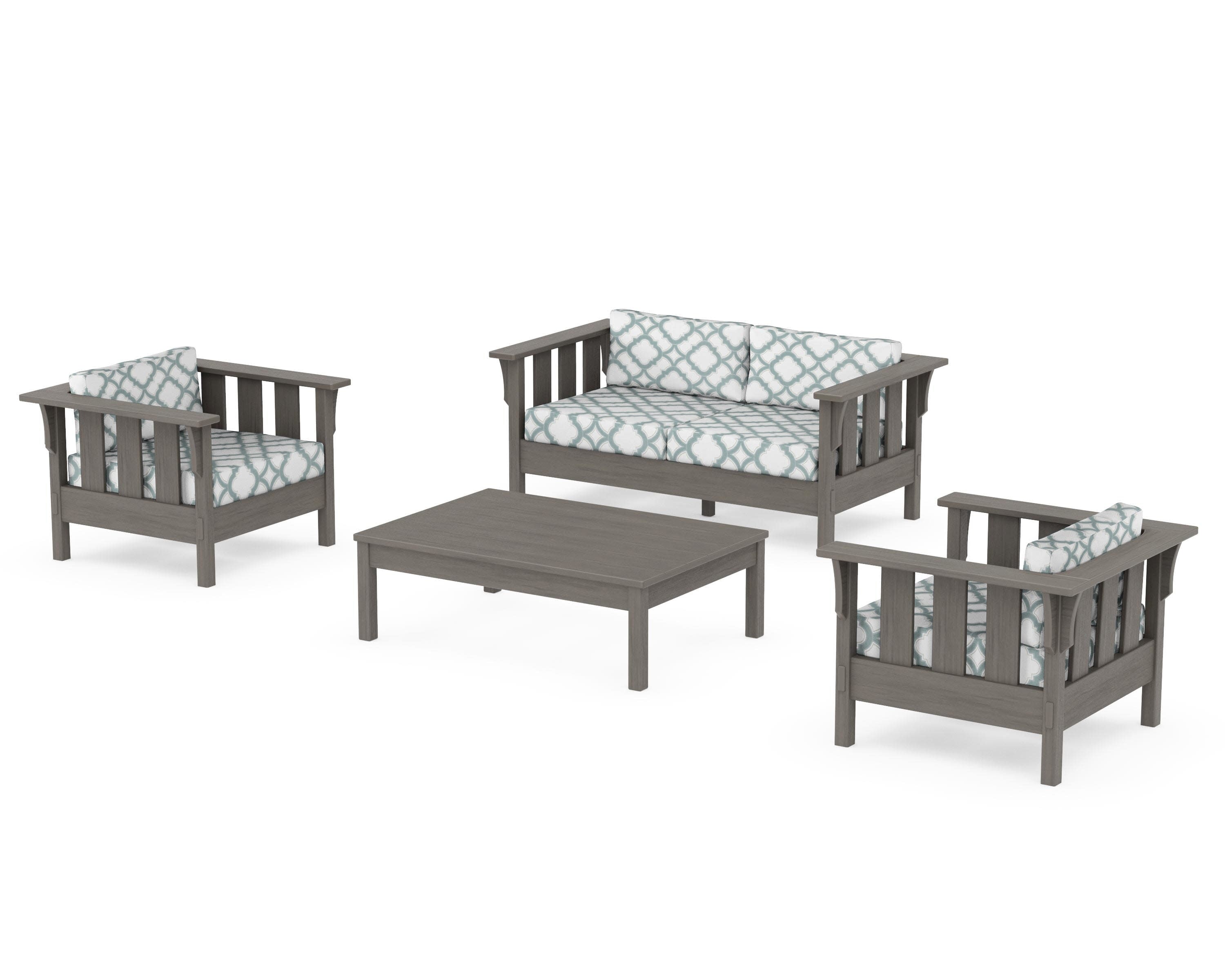 Acadia 4-Piece Deep Seating Set with Loveseat in Driftwood / Trellis Glacier Spa