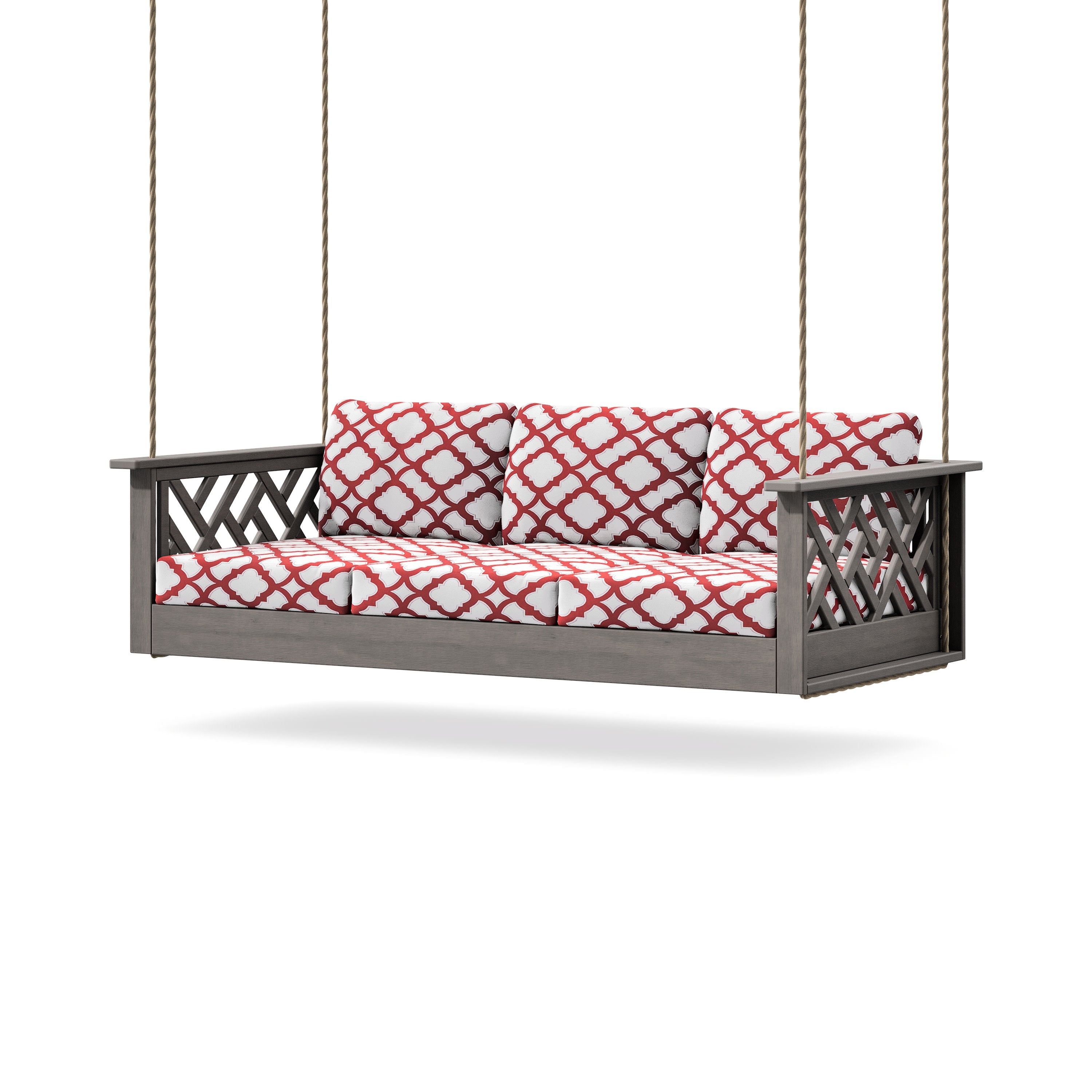 Chippendale Daybed Swing in Driftwood / Trellis Crimson