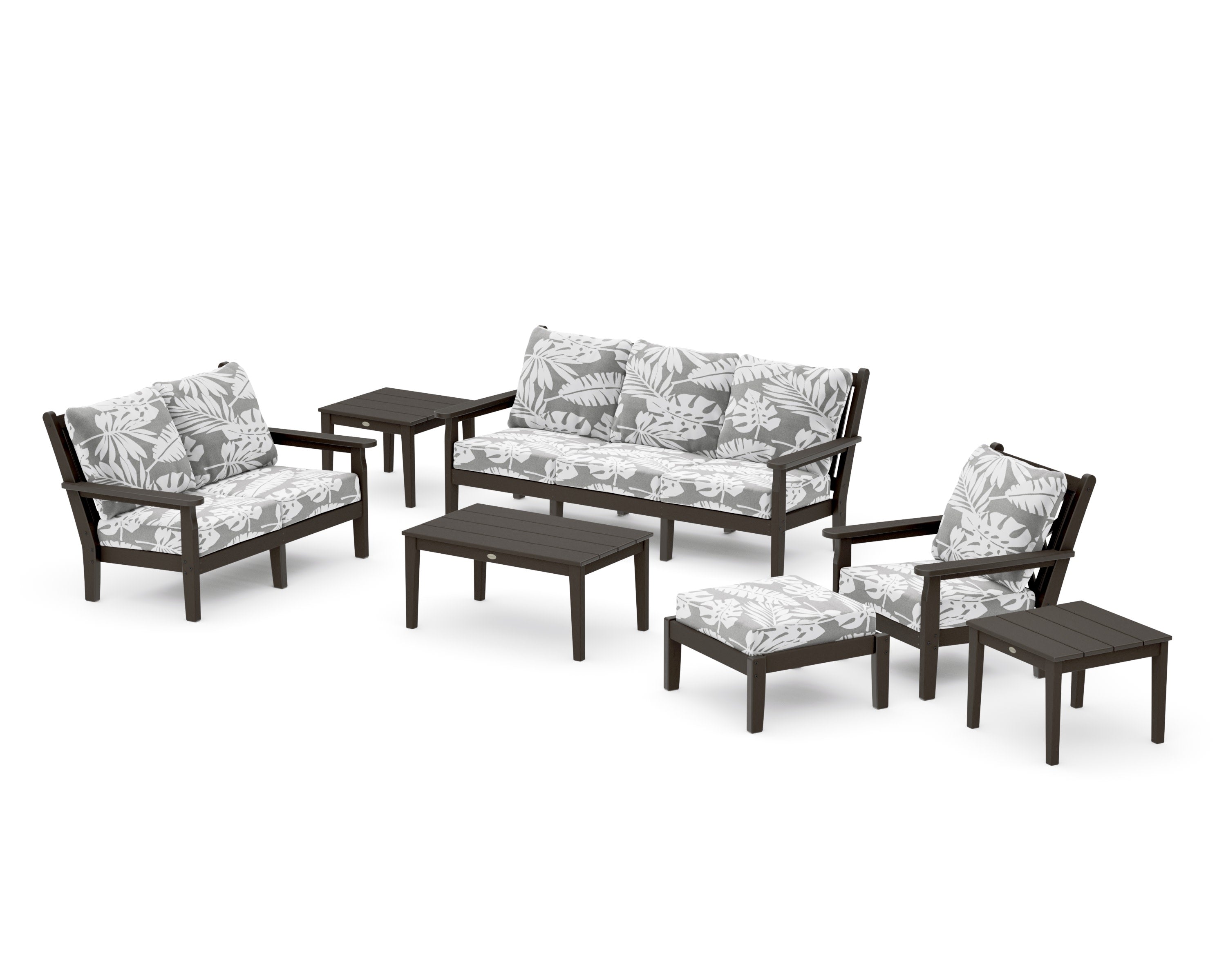 Chippendale 7-Piece Deep Seating Set in Vintage Coffee / Leaf Grey Mist