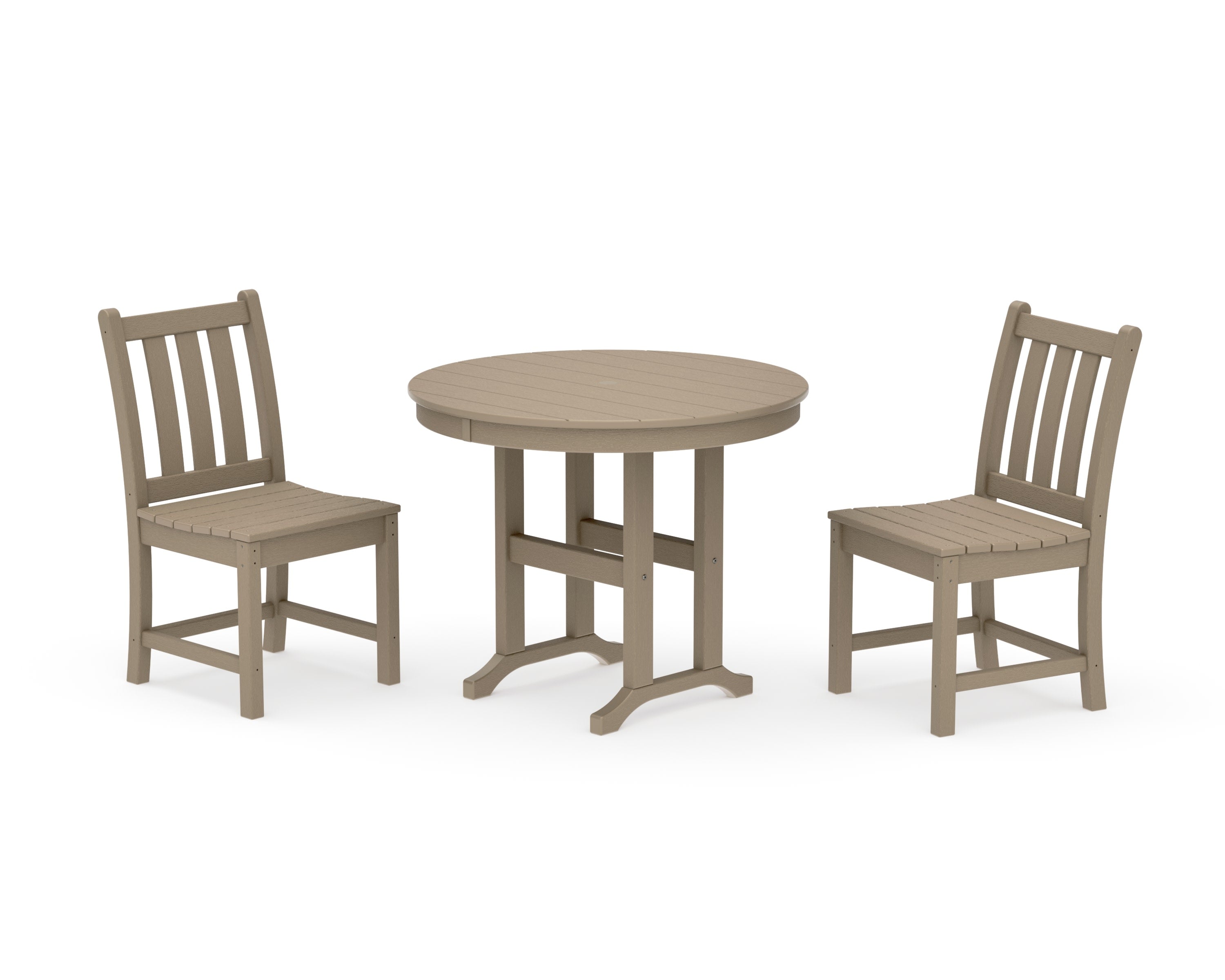 Traditional Garden Side Chair 3-Piece Round Dining Set in Vintage Sahara