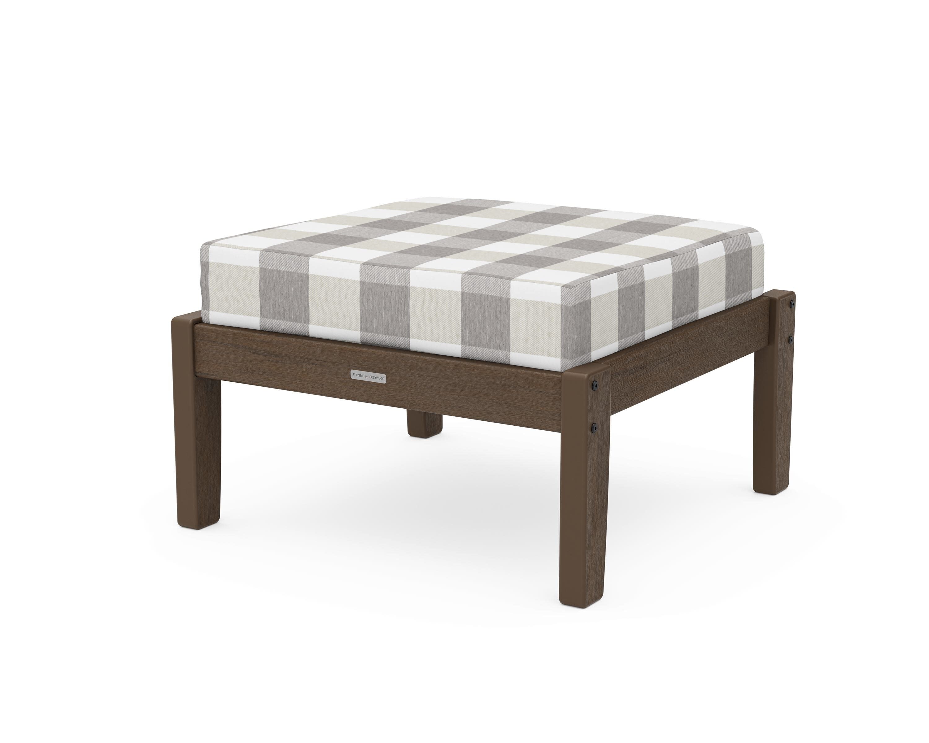 Chinoiserie Deep Seating Ottoman in Kona / Buffalo Plaid Grey Mist