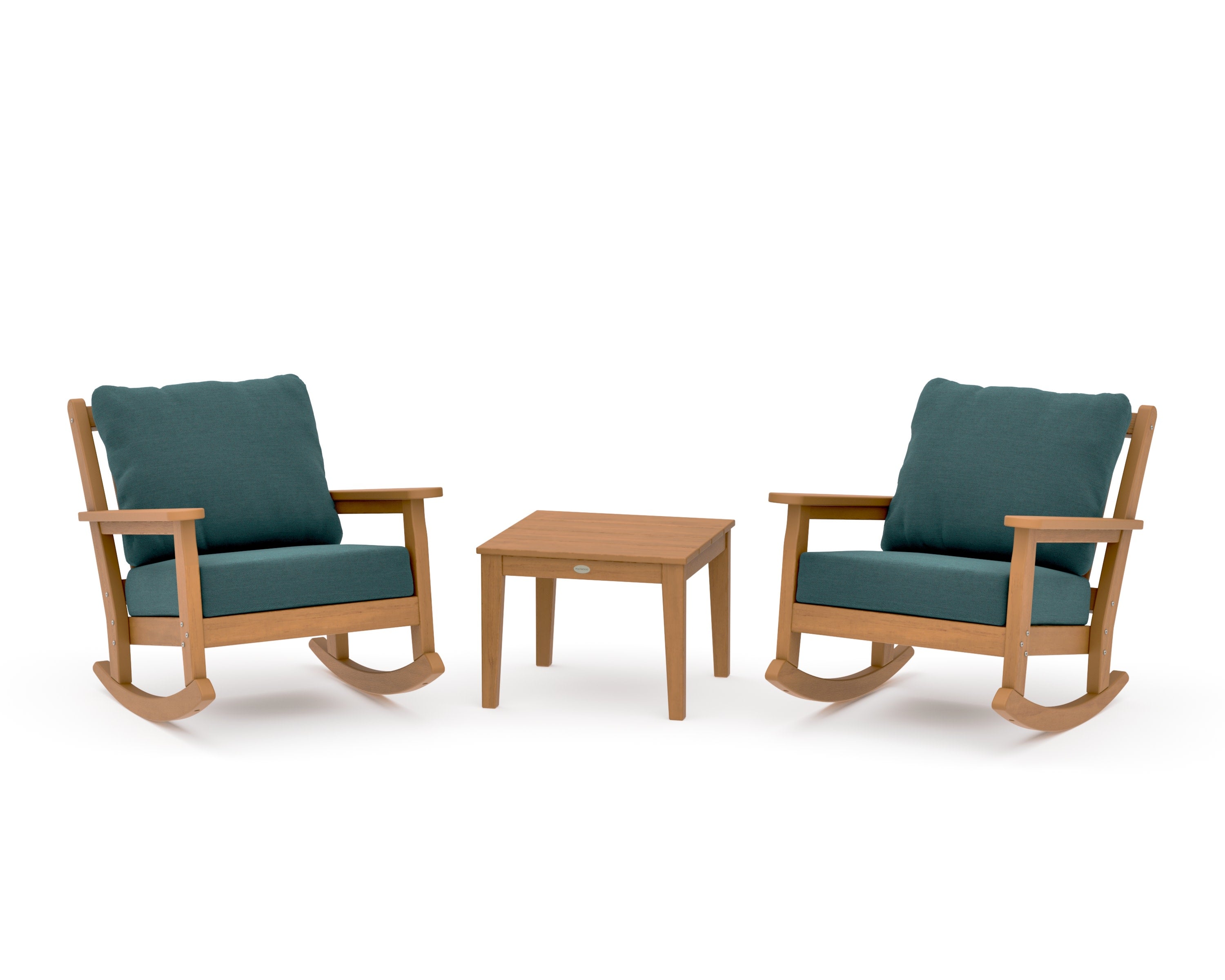 Chippendale 3-Piece Deep Seating Rocker Set in Natural / Ocean Teal