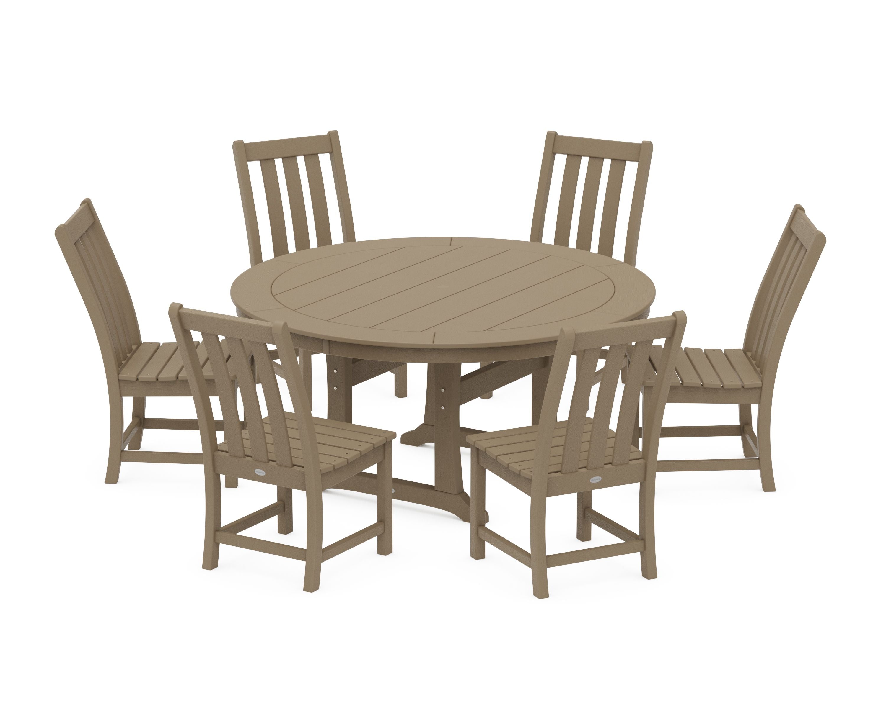 Vineyard 7-Piece Side Chair Round Dining Set in Vintage Sahara