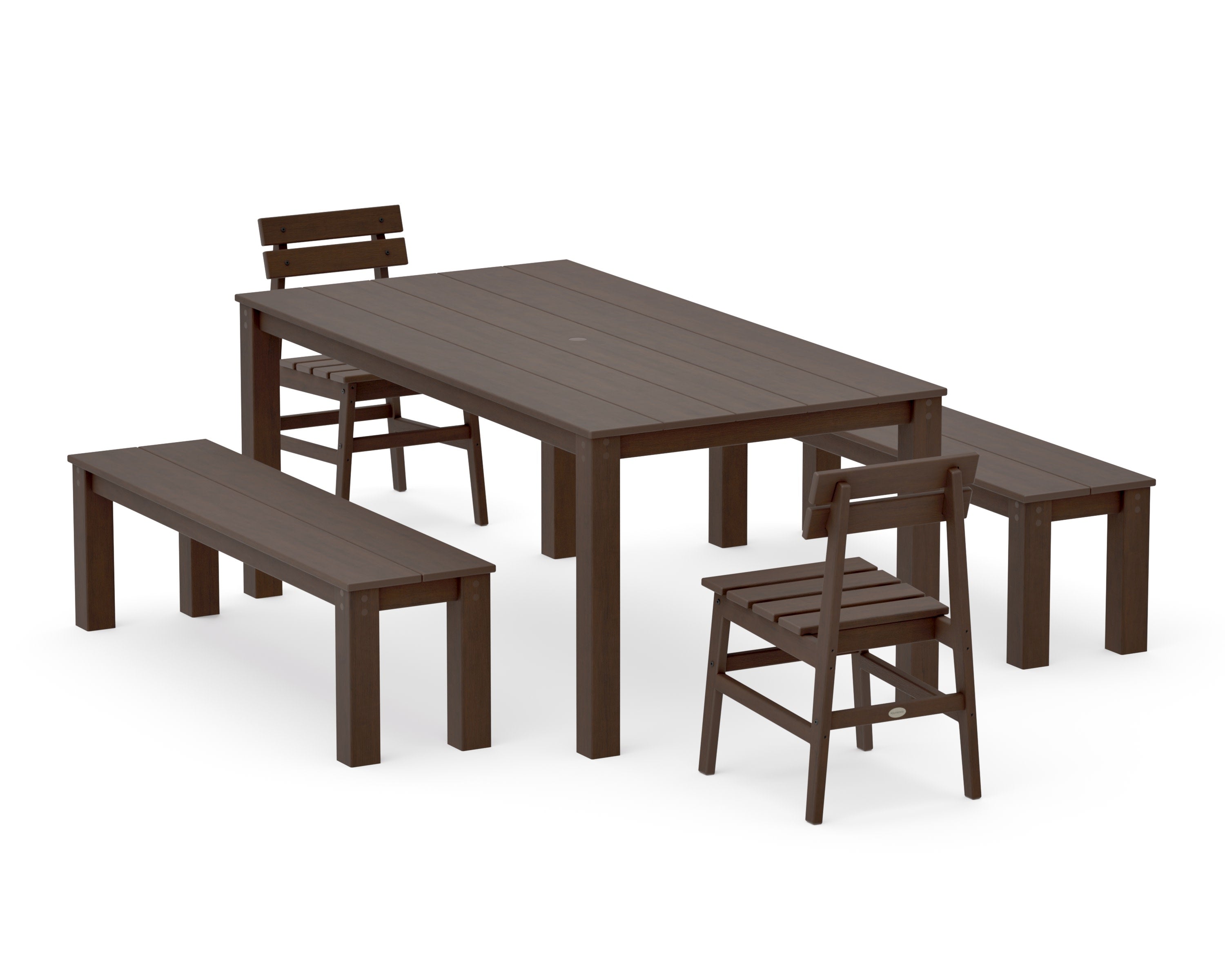 Modern Studio Plaza Chair 5-Piece Parsons Dining Set with Benches in Kona