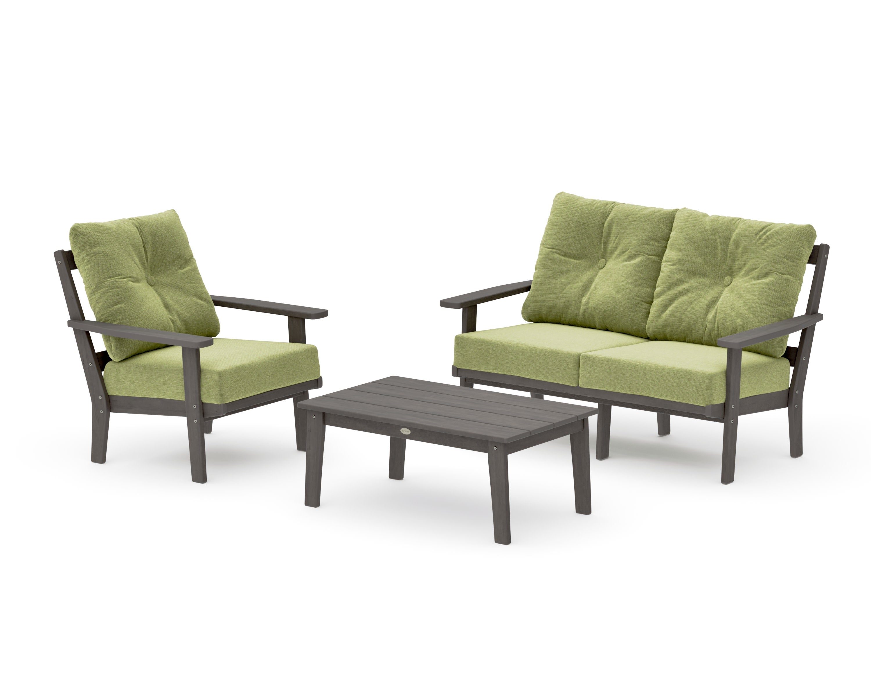 Oxford 3-Piece Deep Seating Set with Loveseat in Driftwood / Chartreuse Boucle