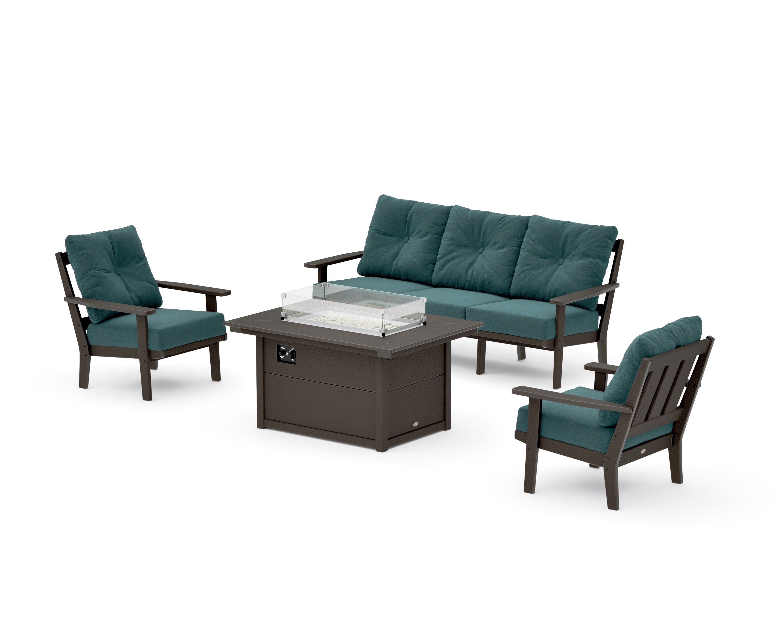 Oxford Deep Seating Fire Pit Table Set in Vintage Coffee / Ocean Teal