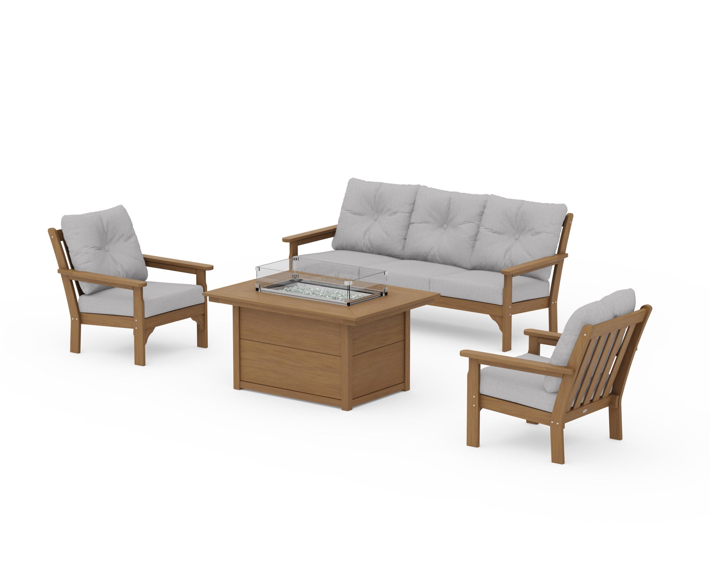 Vineyard Deep Seating Fire Pit Table Set in Natural / Granite