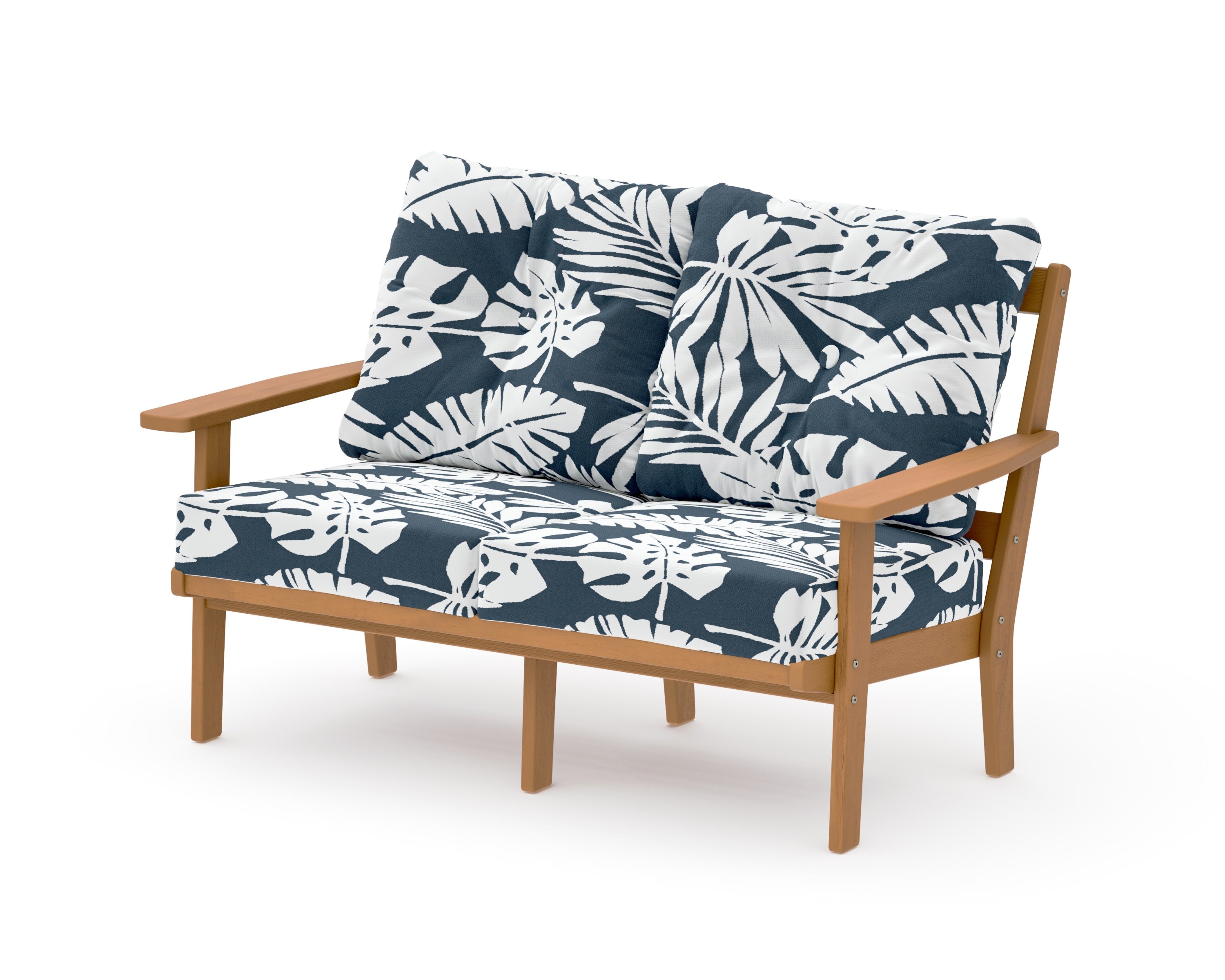 Oxford Deep SeatingLoveseat in Natural / Leaf Marine Indigo