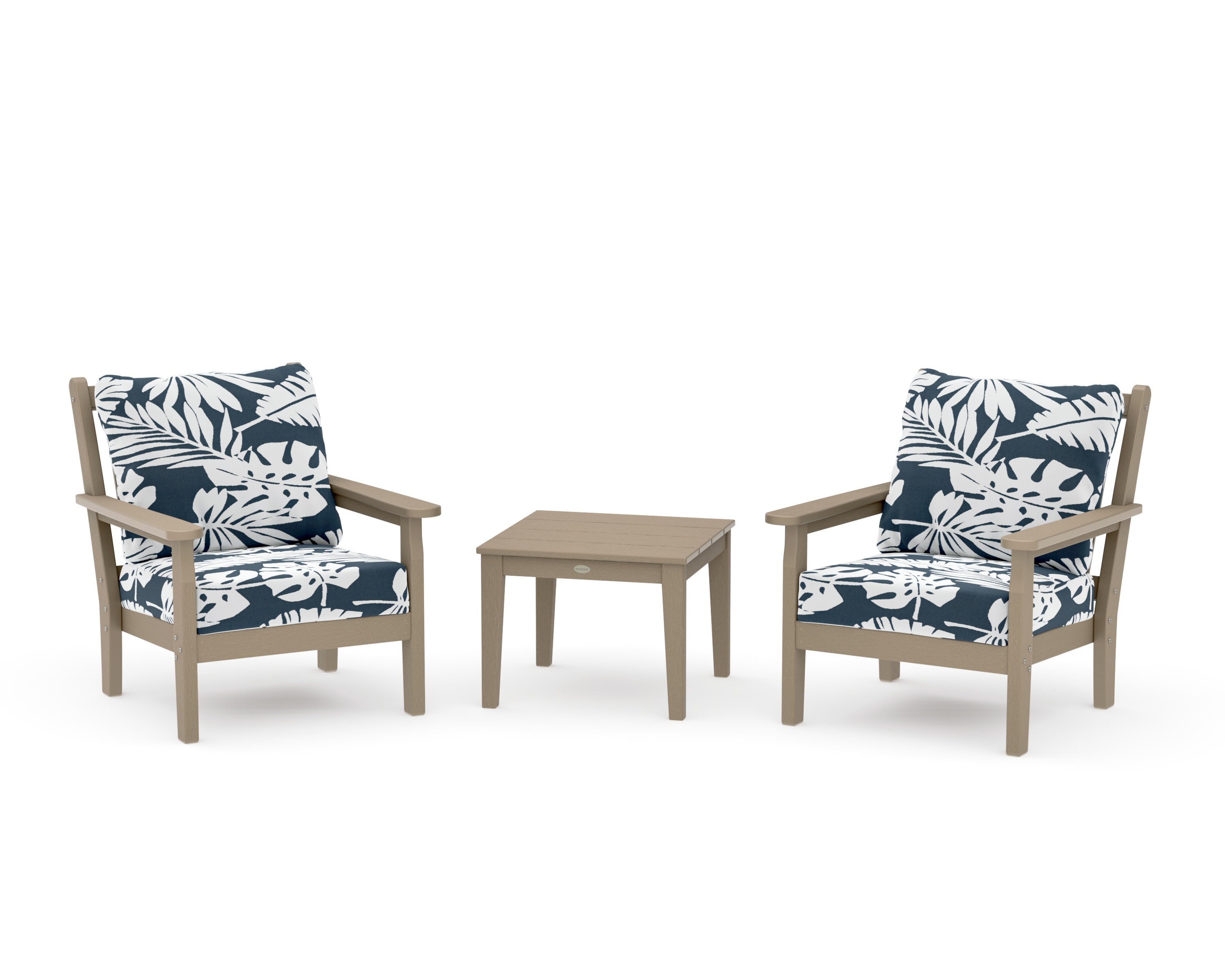 Chippendale 3-Piece Deep Seating Set in Vintage Sahara / Leaf Marine Indigo