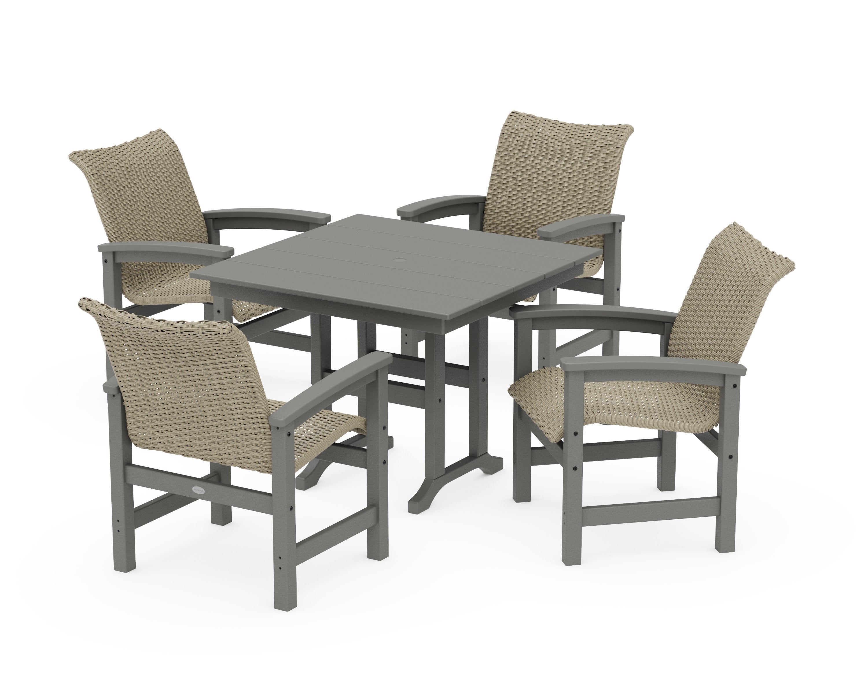 Coastal Woven 5-Piece Farmhouse Dining Set in Slate Grey / Dune Grass