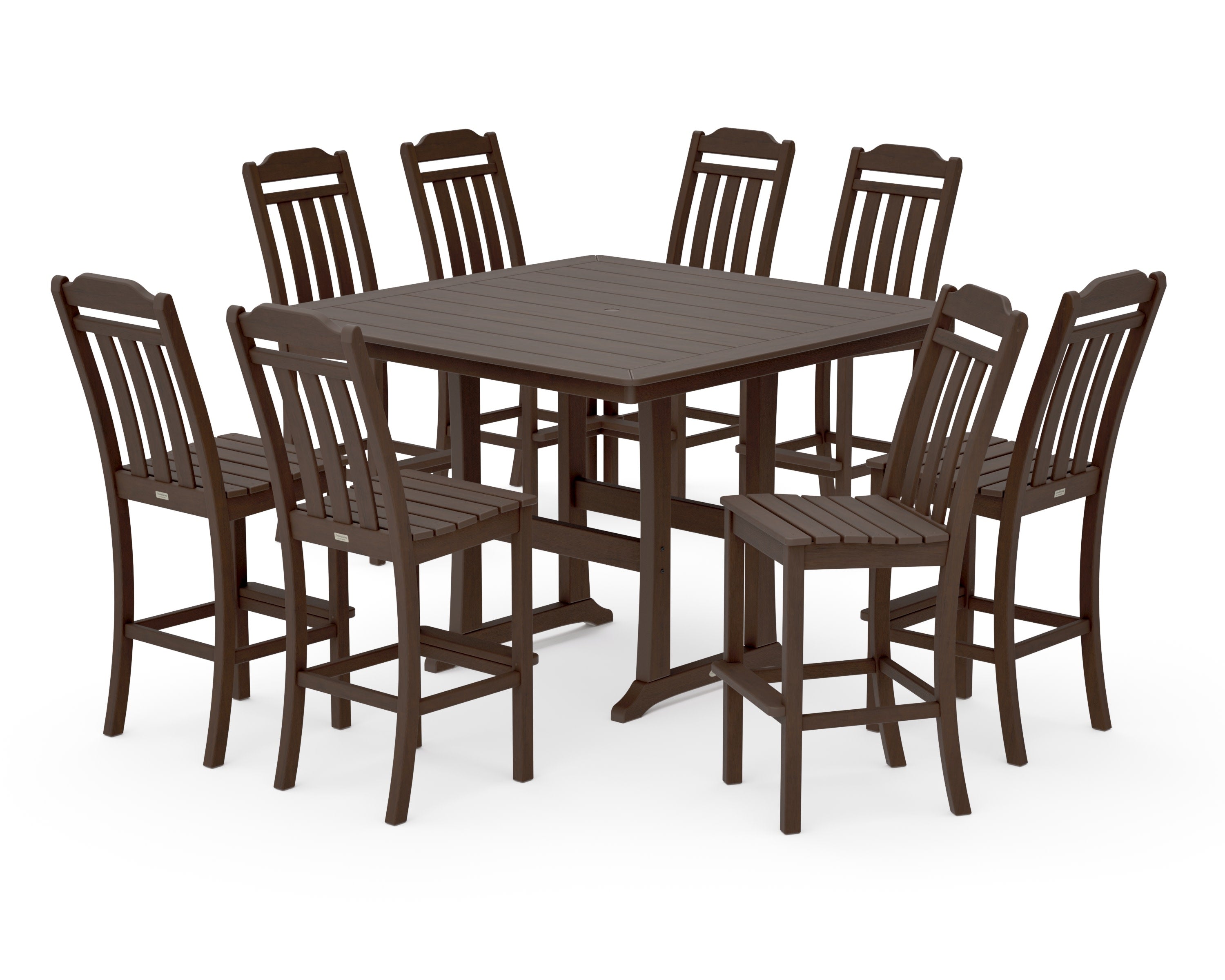 Cottage 9-Piece Square Side Chair Bar Set with Trestle Legs in Kona
