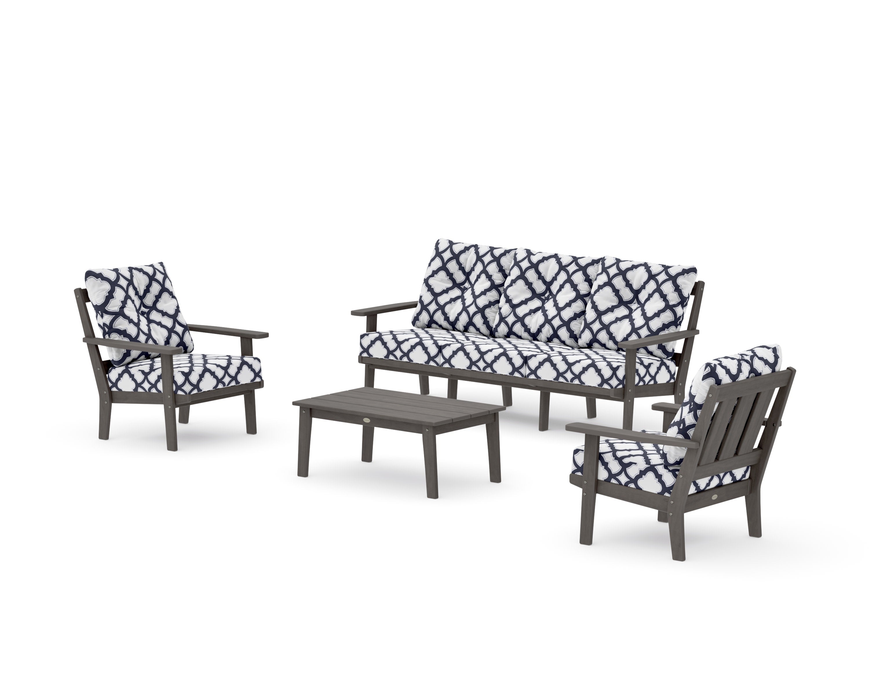 Oxford 4-Piece Deep Seating Set with Sofa in Driftwood / Trellis Navy