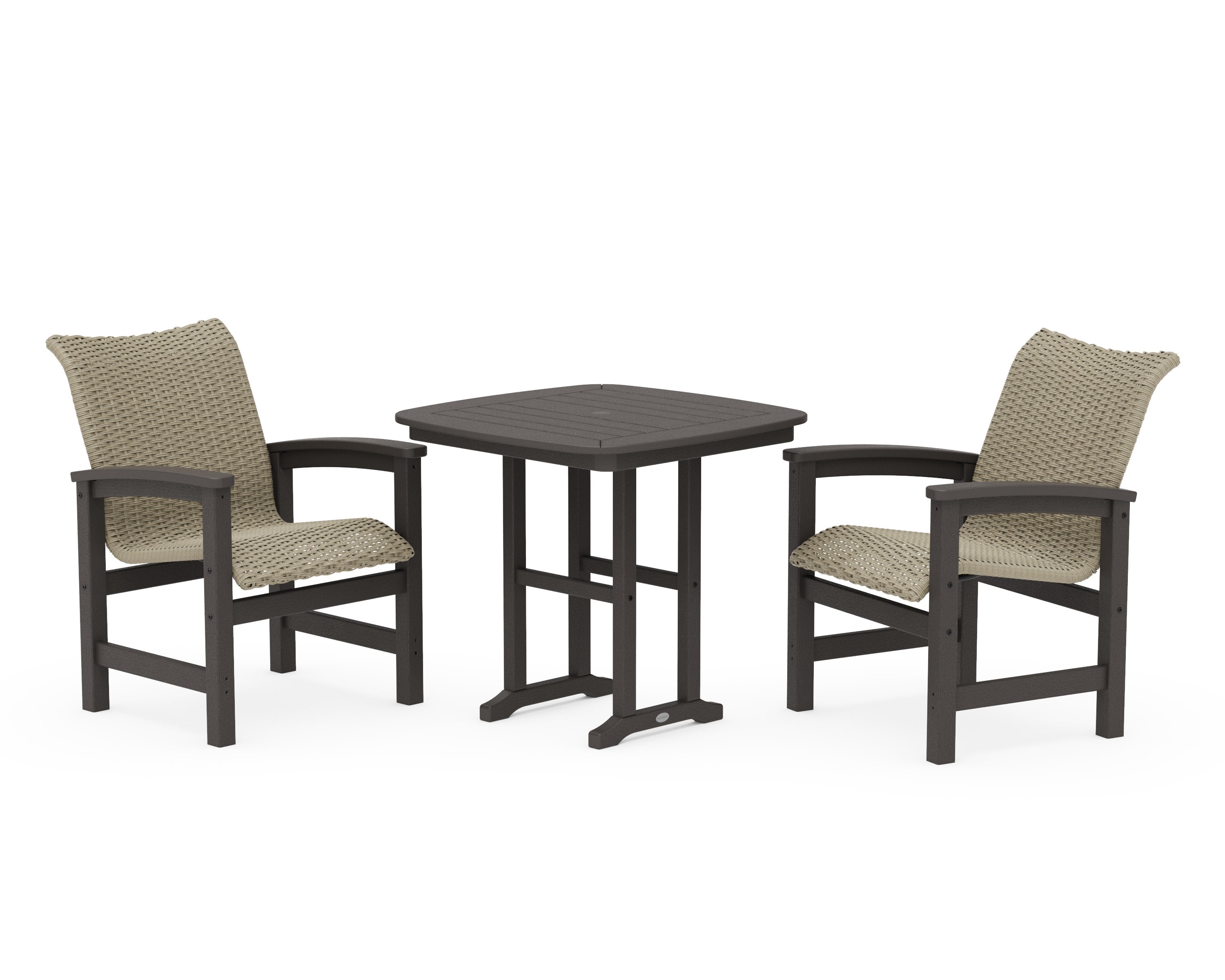 Coastal Woven 3-Piece Dining Set in Vintage Coffee / Dune Grass