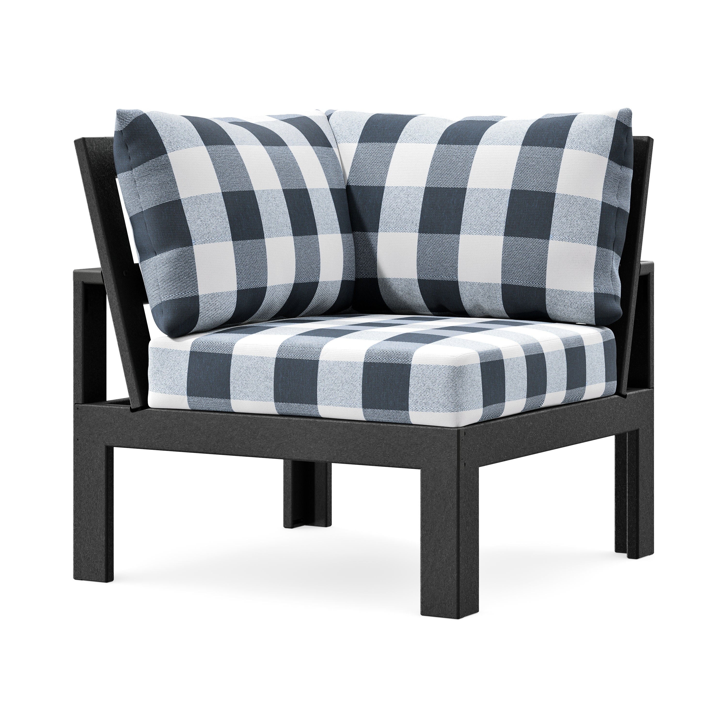 Modular Corner Chair in Black / Buffalo Plaid Marine Indigo