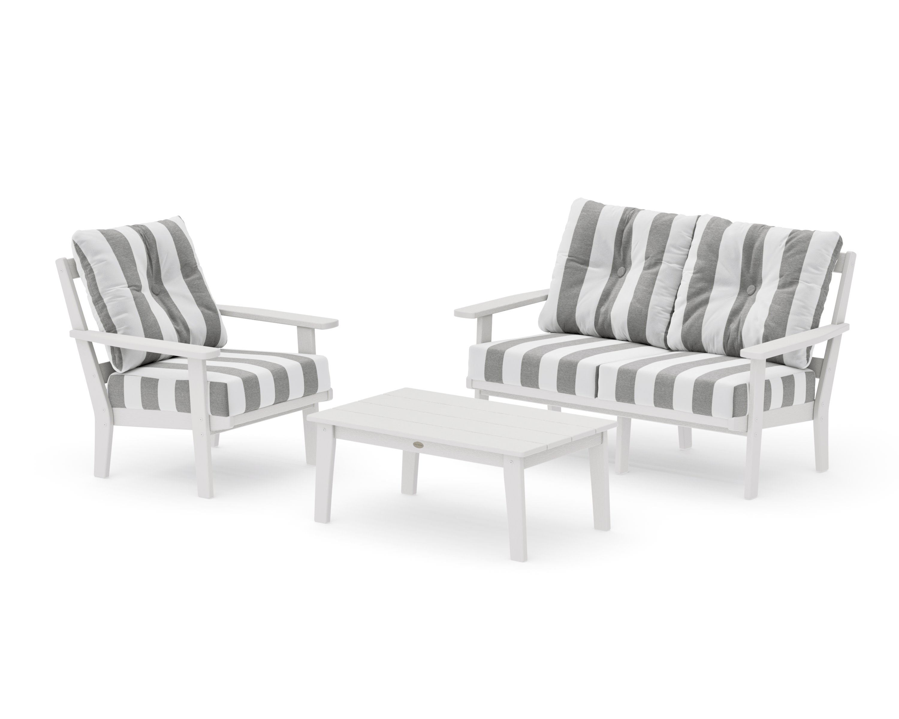 Oxford 3-Piece Deep Seating Set with Loveseat in Vintage White / Cabana Stripe Grey Mist
