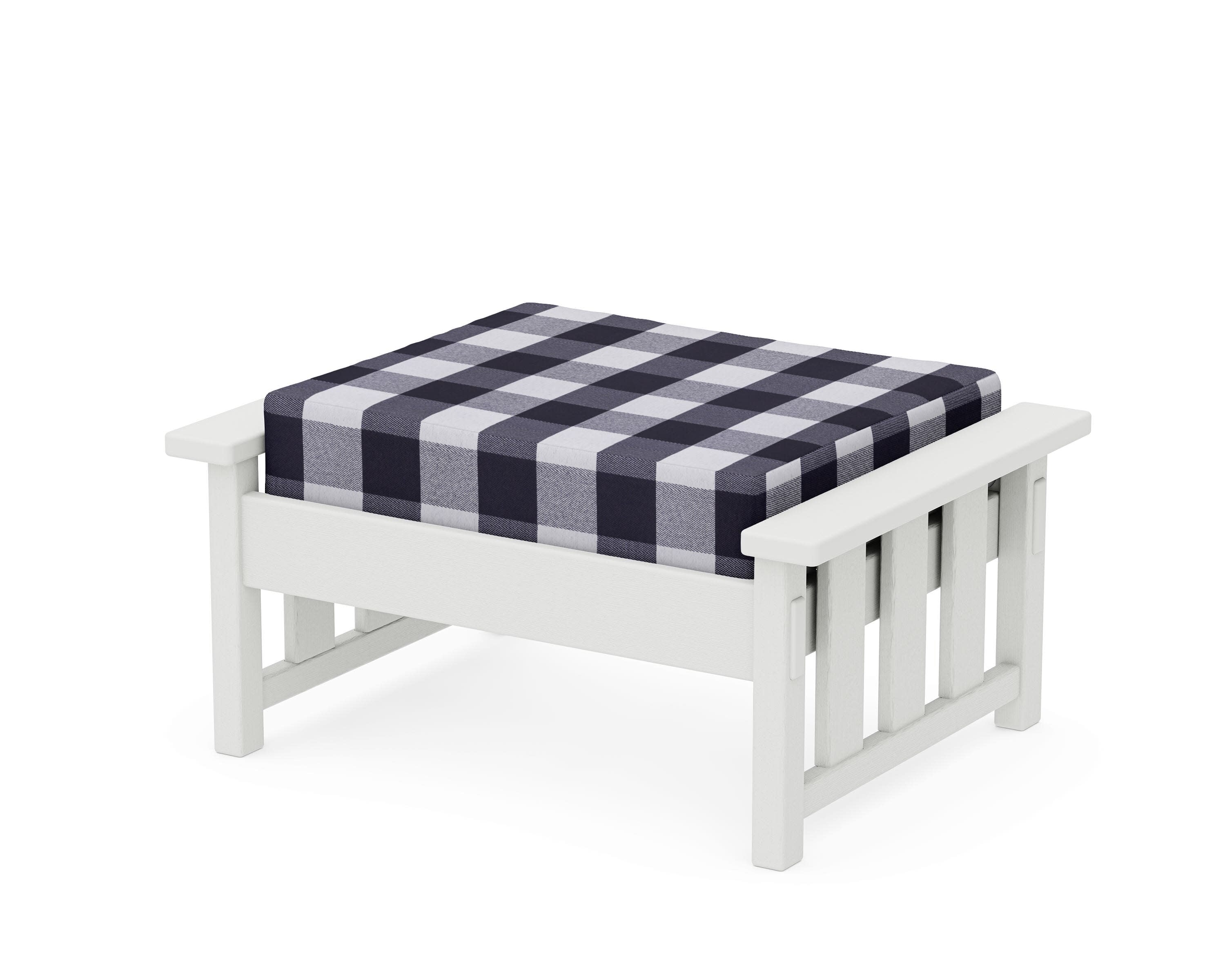 Acadia Deep Seating Ottoman in Vintage White / Buffalo Plaid Navy