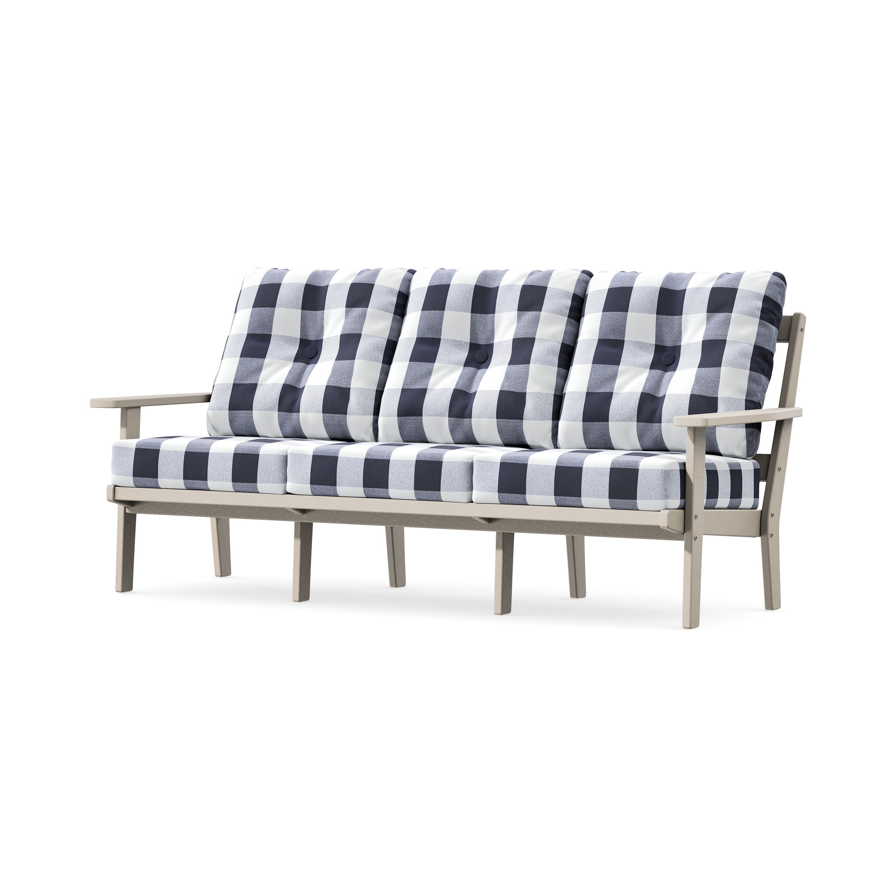 Oxford Deep Seating Sofa in Sand / Buffalo Plaid Navy