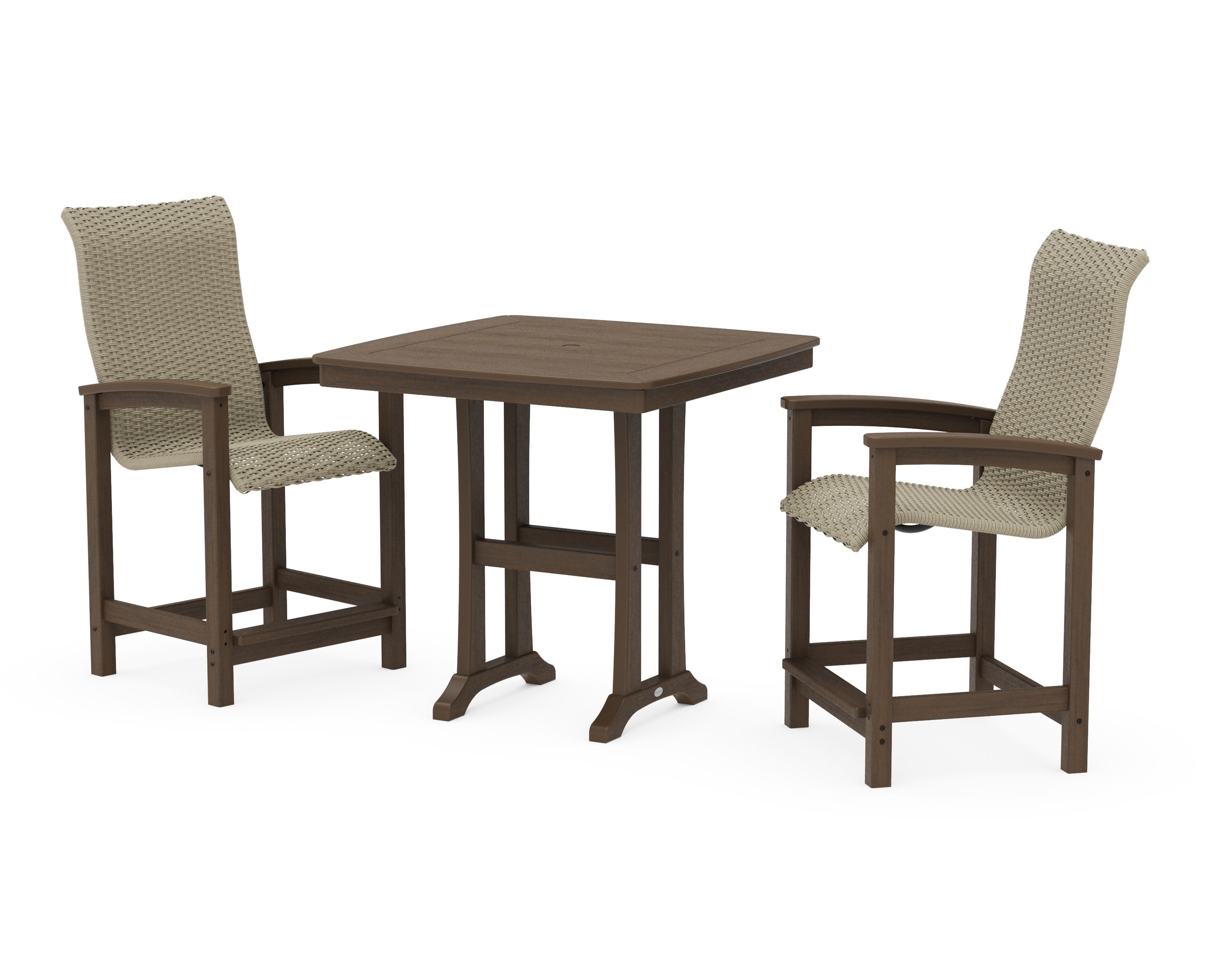 Coastal Woven High-Back 3-Piece Counter Set with Trestle Legs in Kona / Dune Grass
