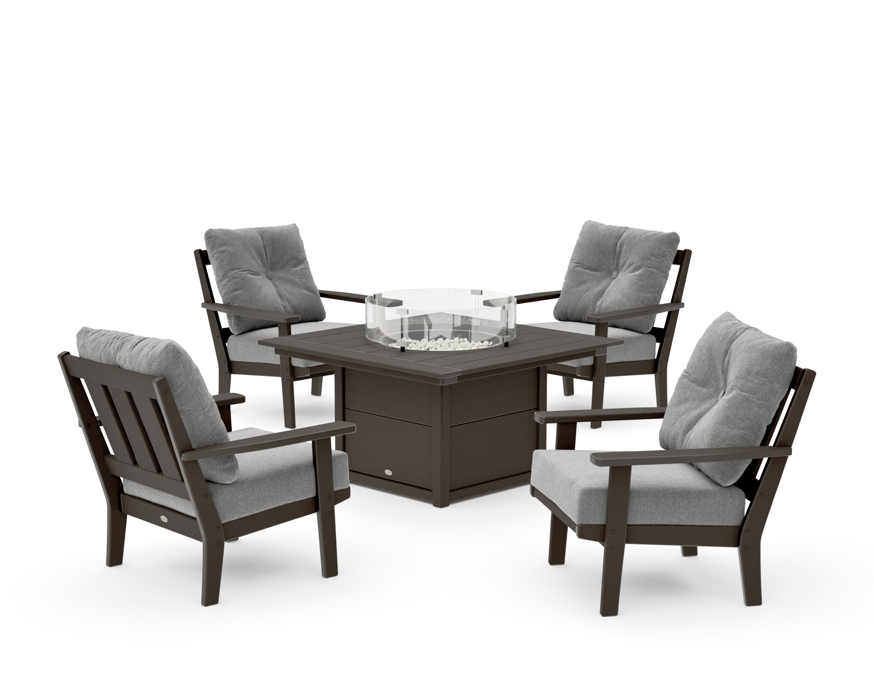 Oxford 5-Piece Deep Seating Set with Fire Pit Table in Vintage Coffee / Grey Mist