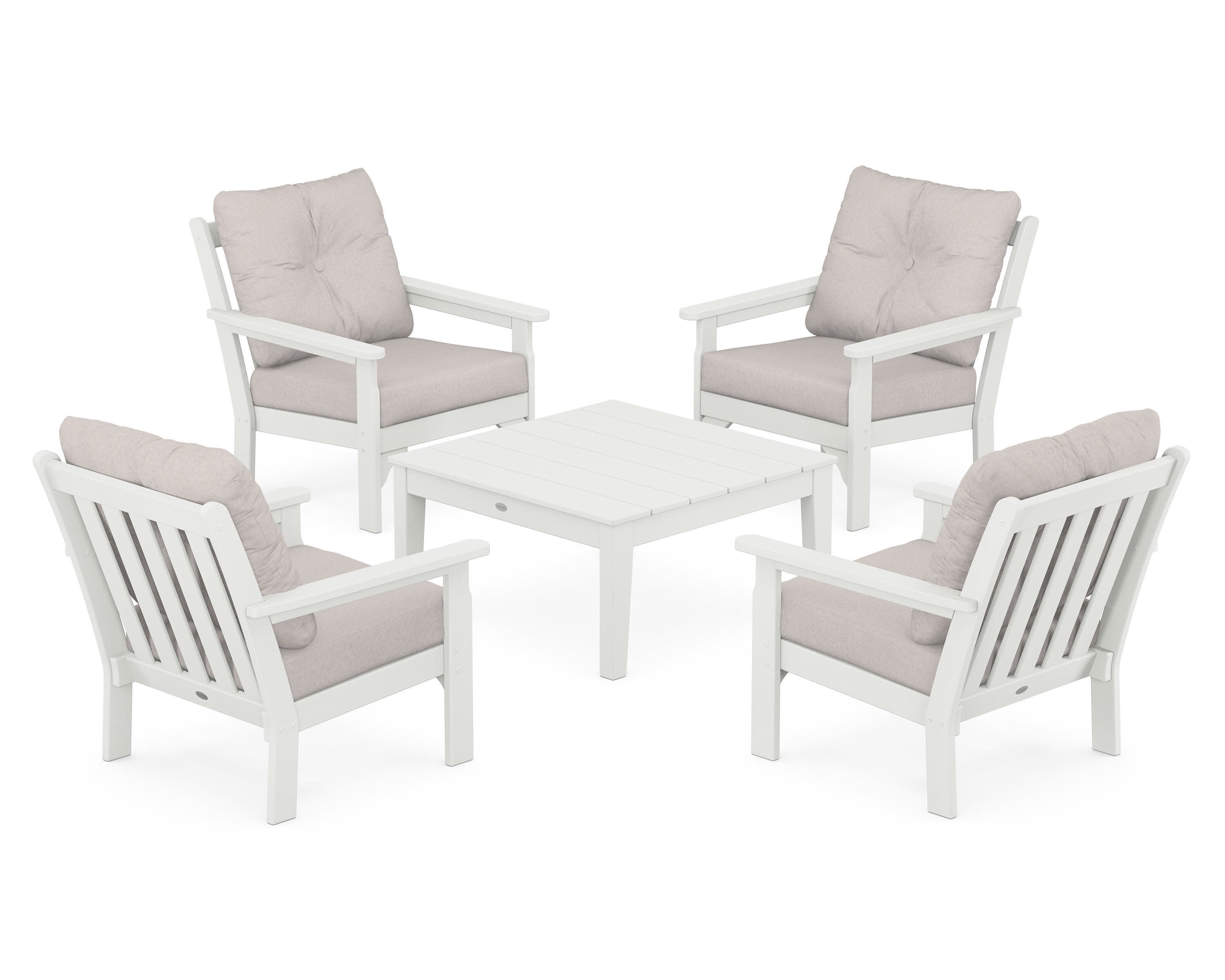 Vineyard 5-Piece Deep Seating Conversation Set in Vintage White / Dune Burlap