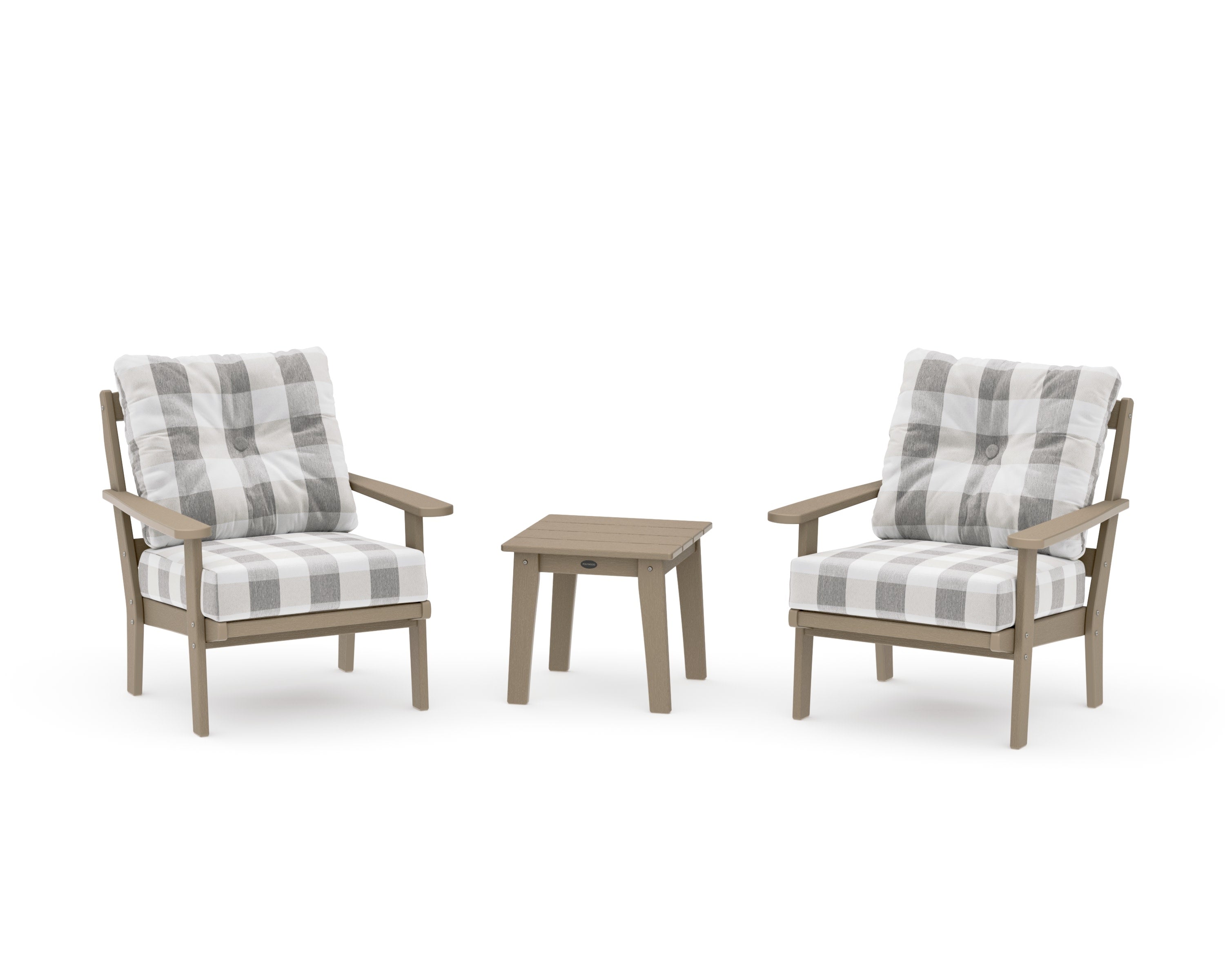 Mission 3-Piece Deep Seating Set in Vintage Sahara / Buffalo Plaid Grey Mist