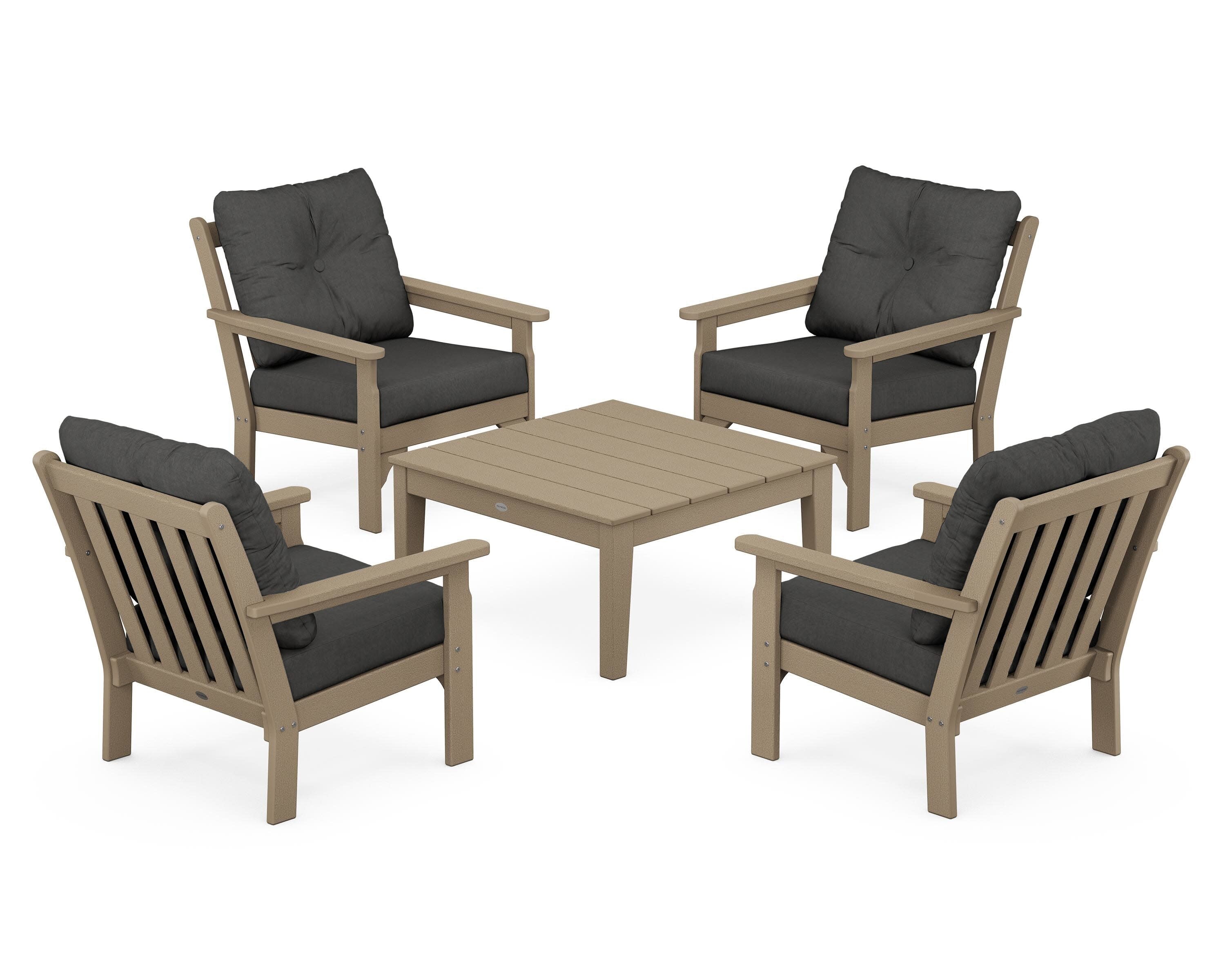 Vineyard 5-Piece Deep Seating Conversation Set in Vintage Sahara / Spectrum Carbon