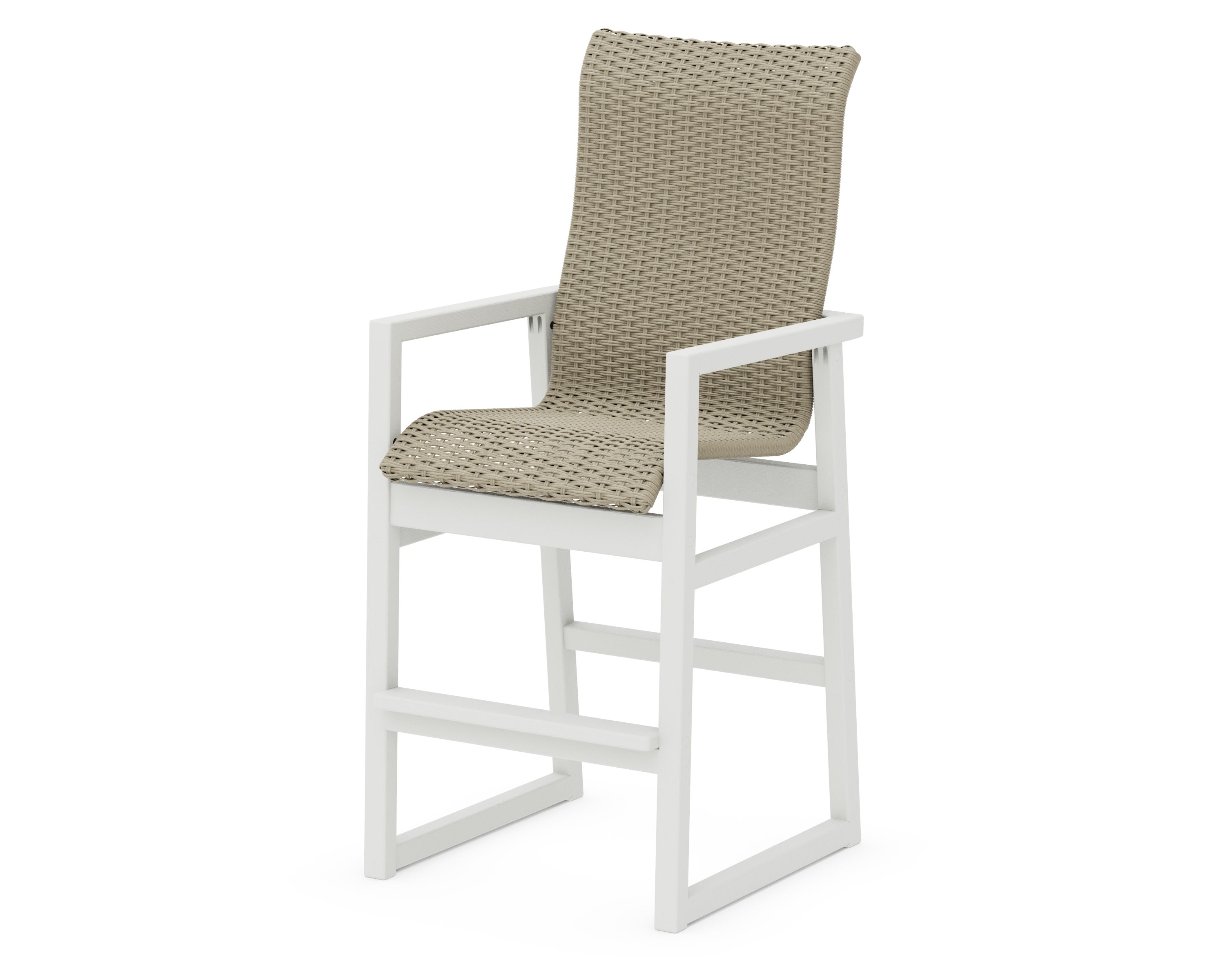 EDGE Woven High-Back Bar Arm Chair in Vintage White / Dune Grass