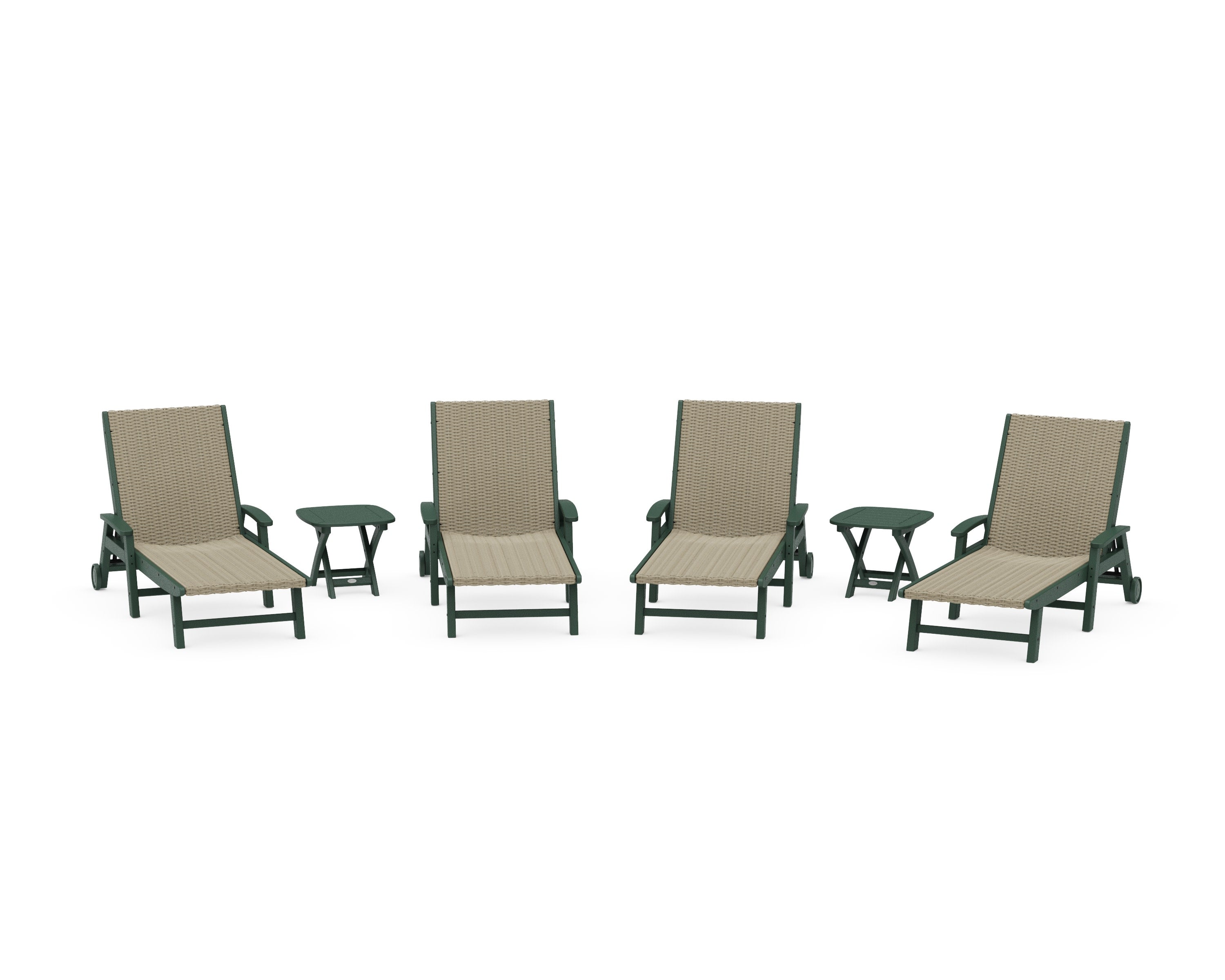 6- Piece Coastal Woven Chaise with Arms and Wheels Chaise Lounge Set in Green / Dune Grass