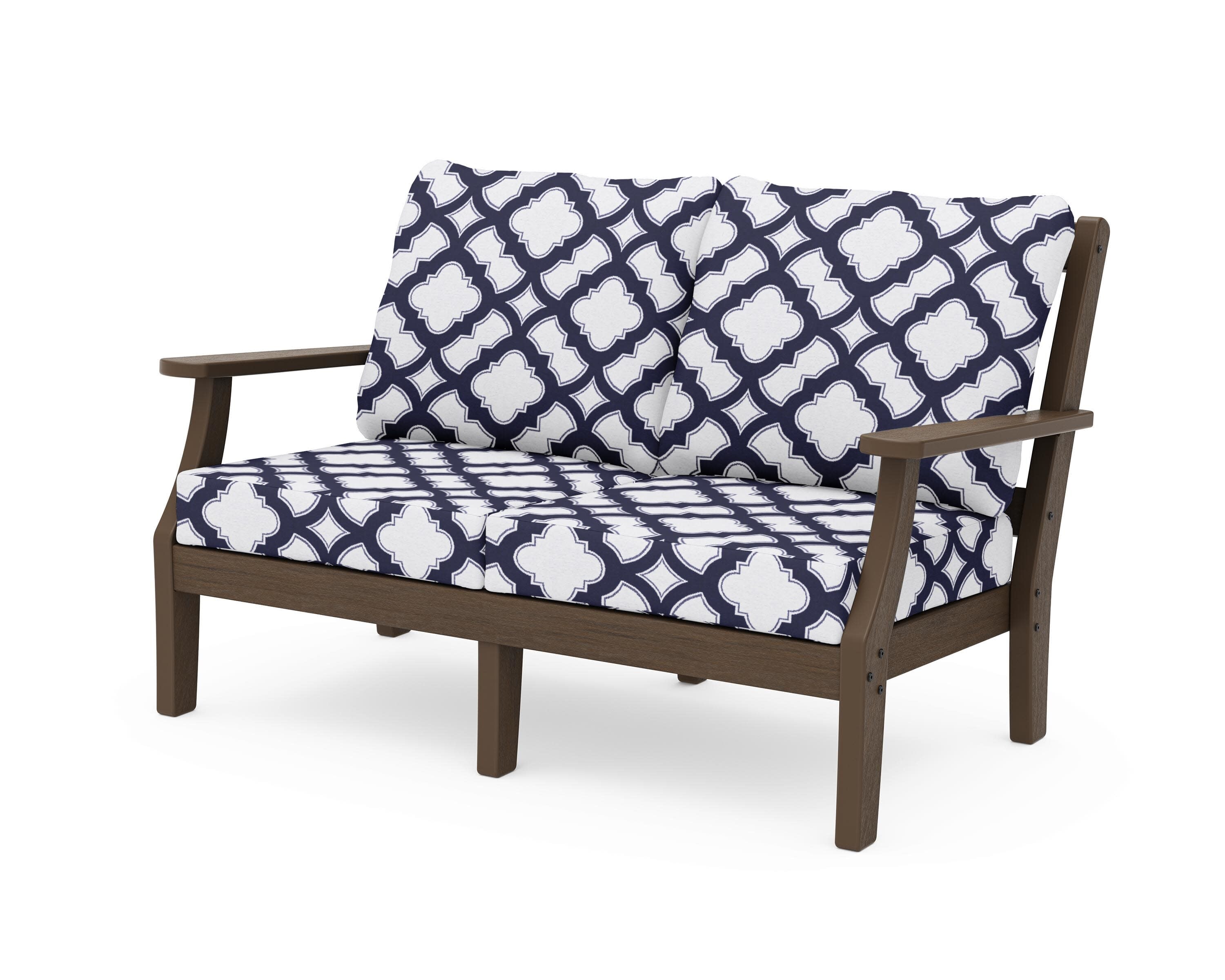Chinoiserie Deep Seating Loveseat in Kona / Trellis Navy