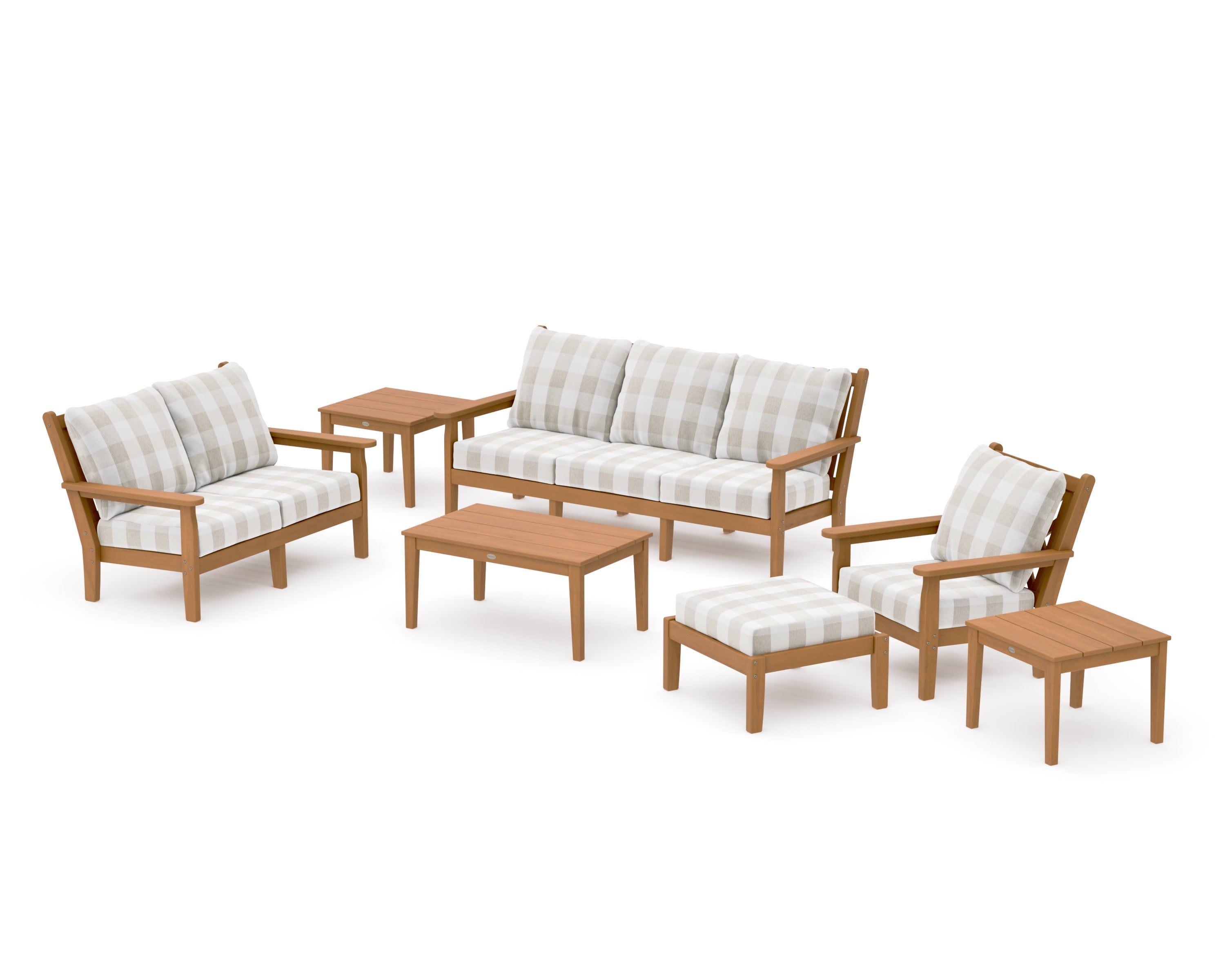 Chippendale 7-Piece Deep Seating Set in Natural / Buffalo Plaid Dune Burlap