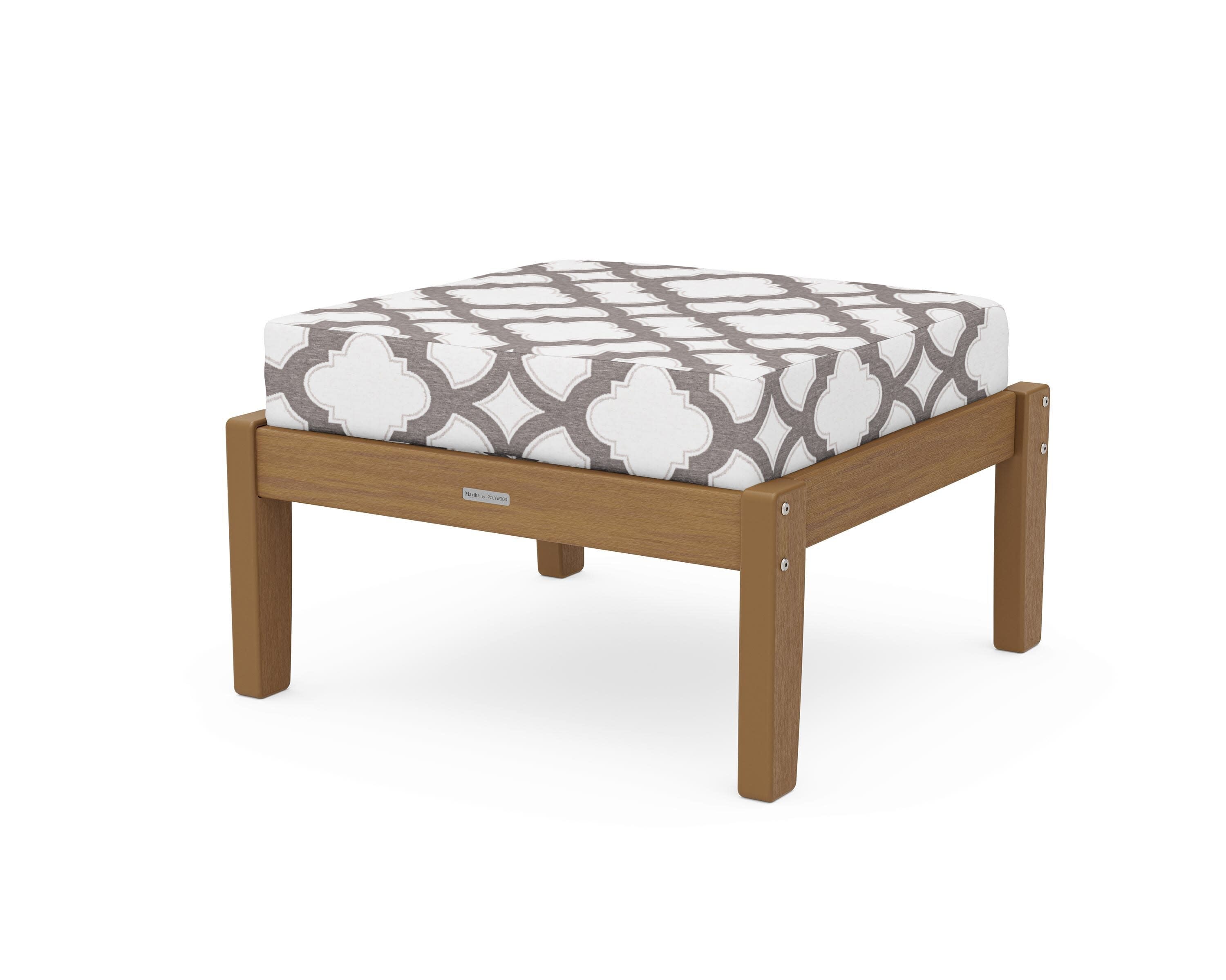 Chinoiserie Deep Seating Ottoman in Natural / Trellis Grey Mist