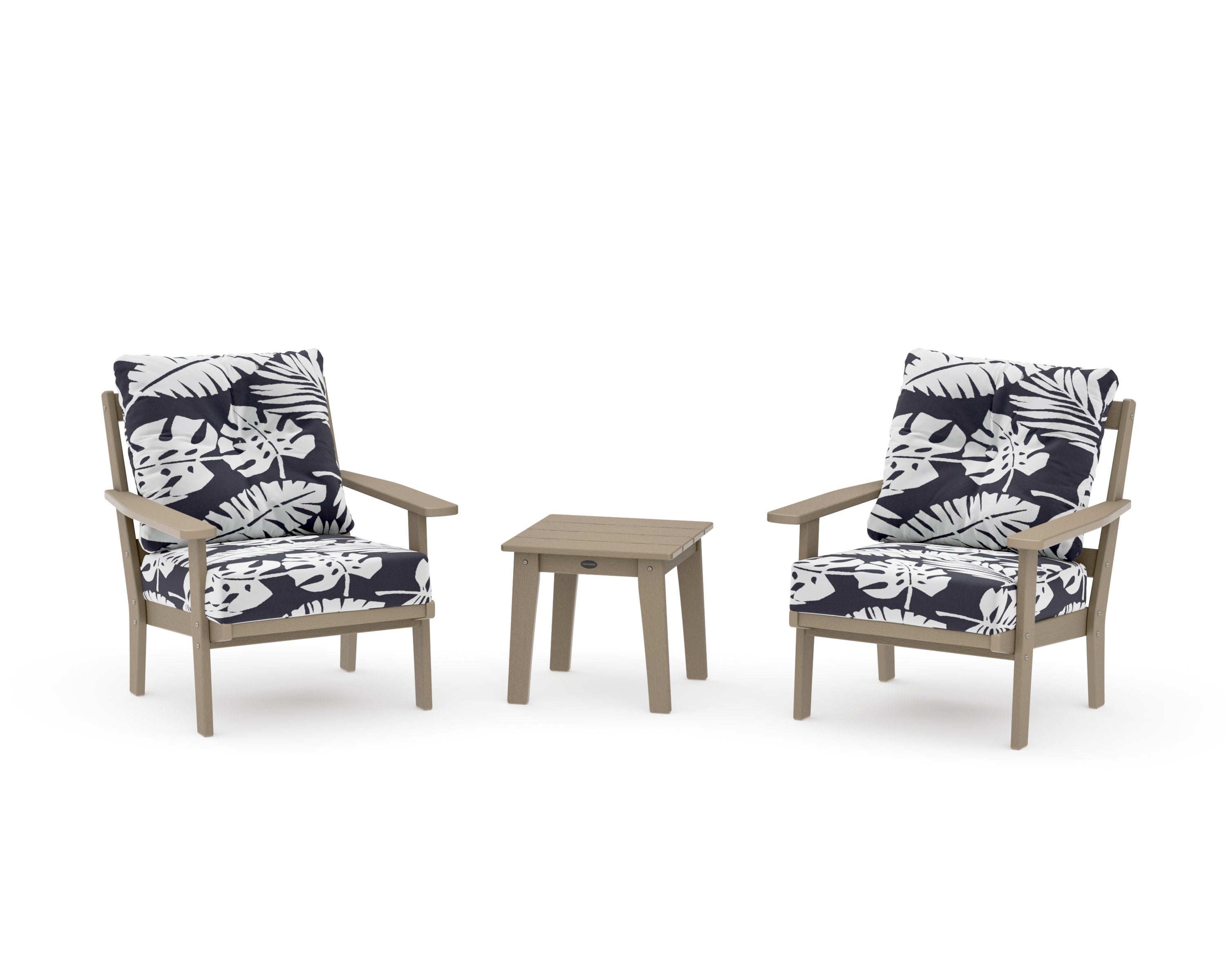 Oxford 3-Piece Deep Seating Set in Vintage Sahara / Leaf Navy