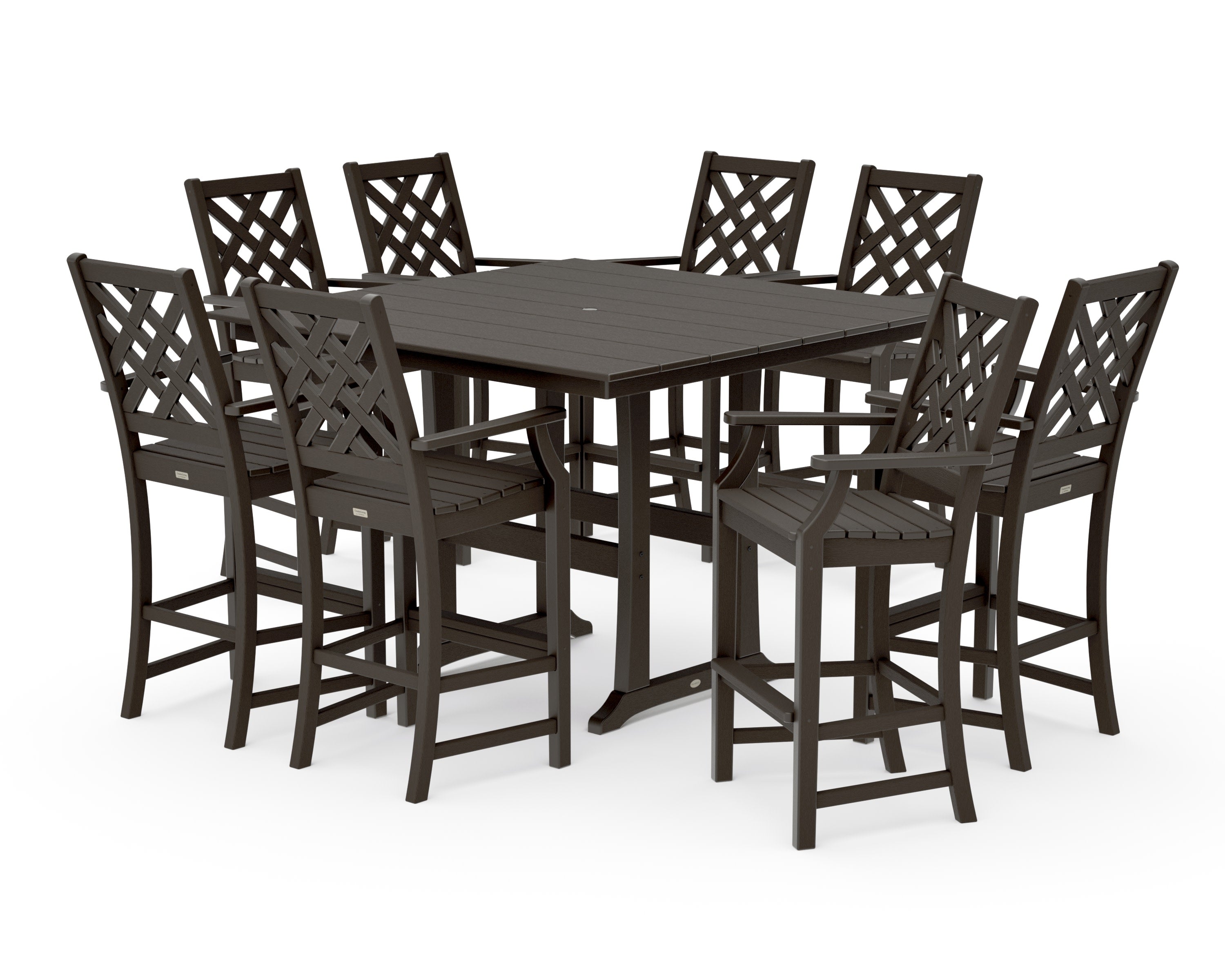 Wovendale 9-Piece Square Farmhouse Bar Set with Trestle Legs in Vintage Coffee