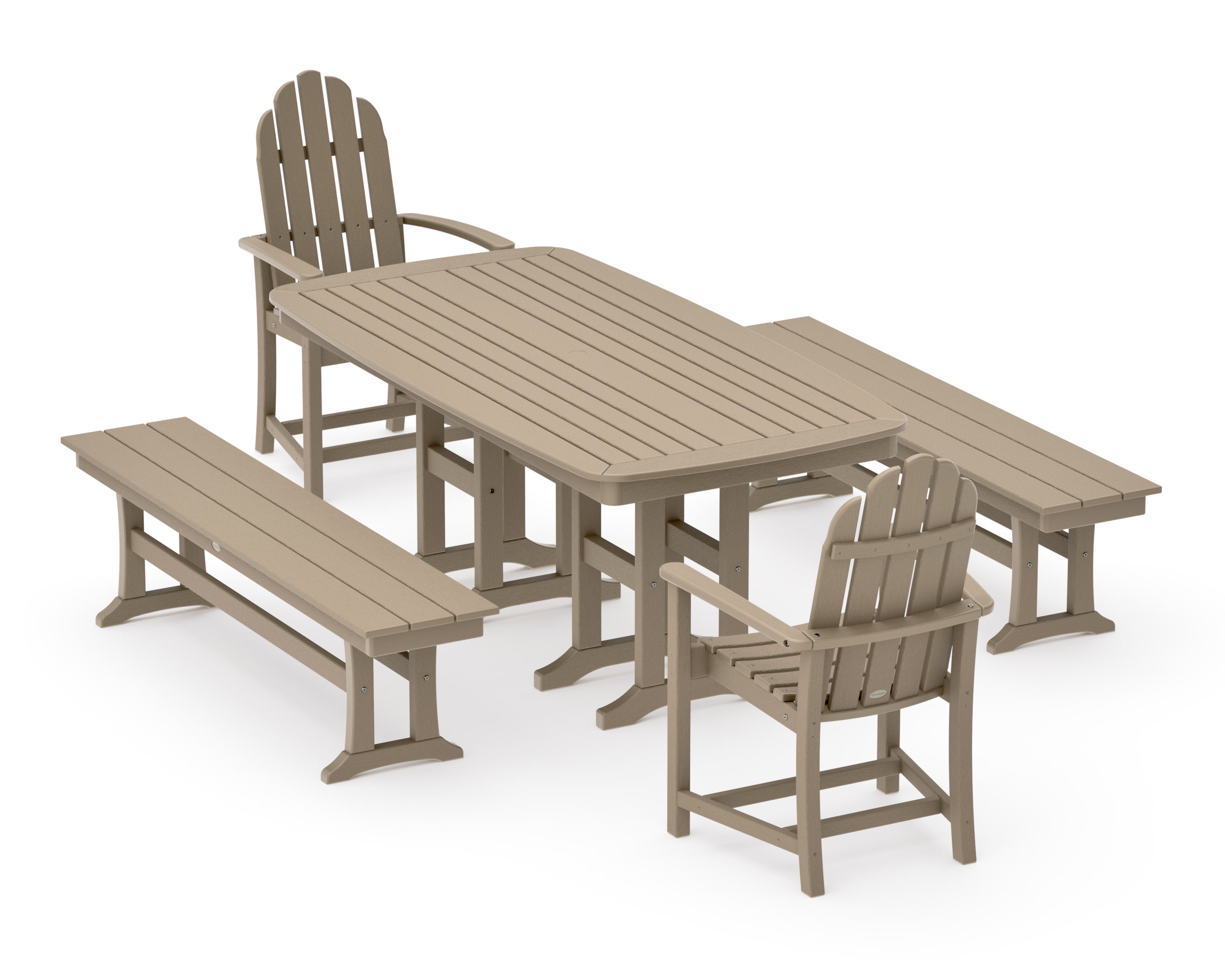 Classic Adirondack 5-Piece Dining Set with Benches in Vintage Sahara