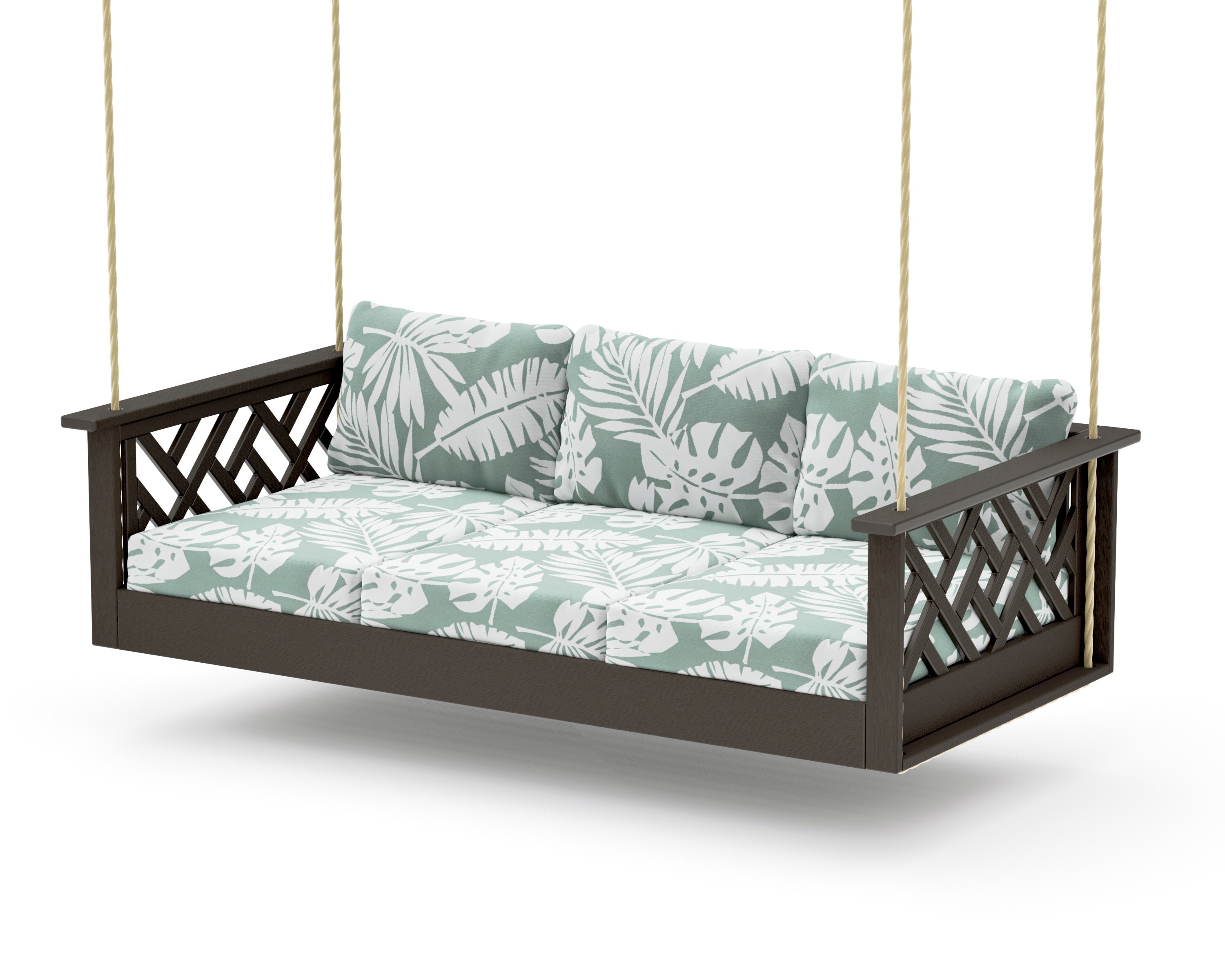 Chippendale Daybed Swing in Vintage Coffee / Leaf Glacier Spa