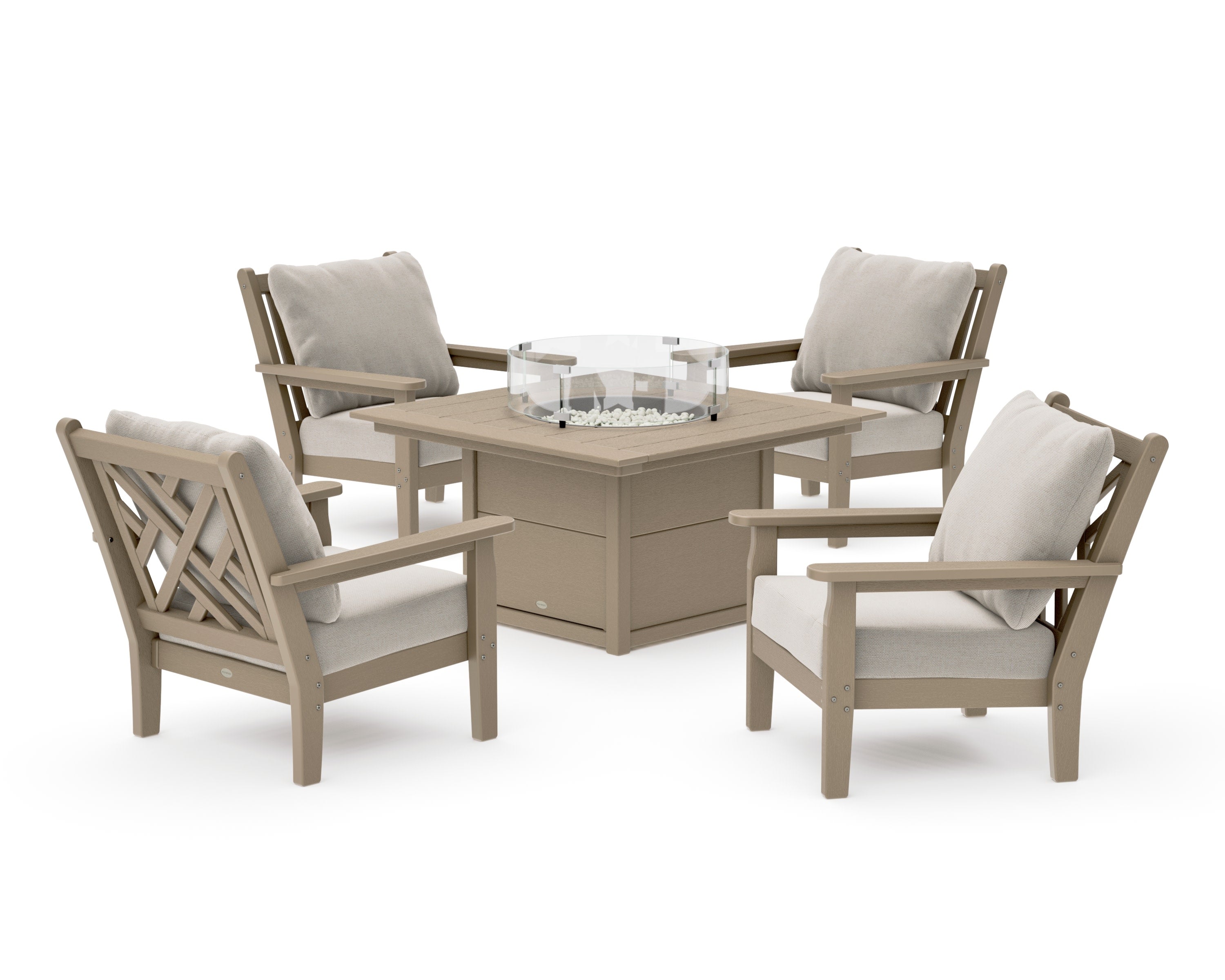 Chippendale 5-Piece Deep Seating Set with Fire Pit Table in Vintage Sahara / Dune Burlap