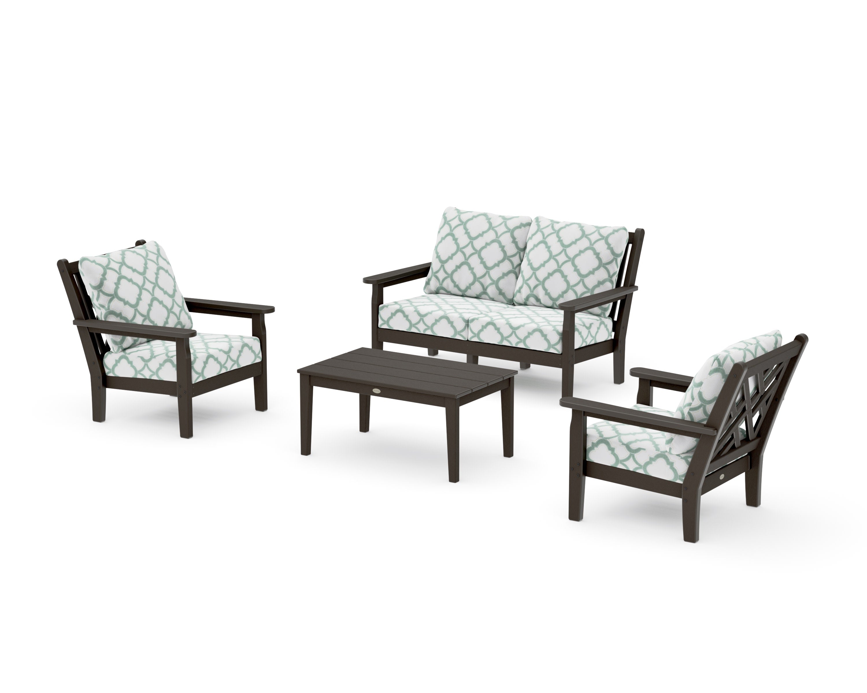 Chippendale 4-Piece Deep Seating Set with Loveseat in Vintage Coffee / Trellis Glacier Spa