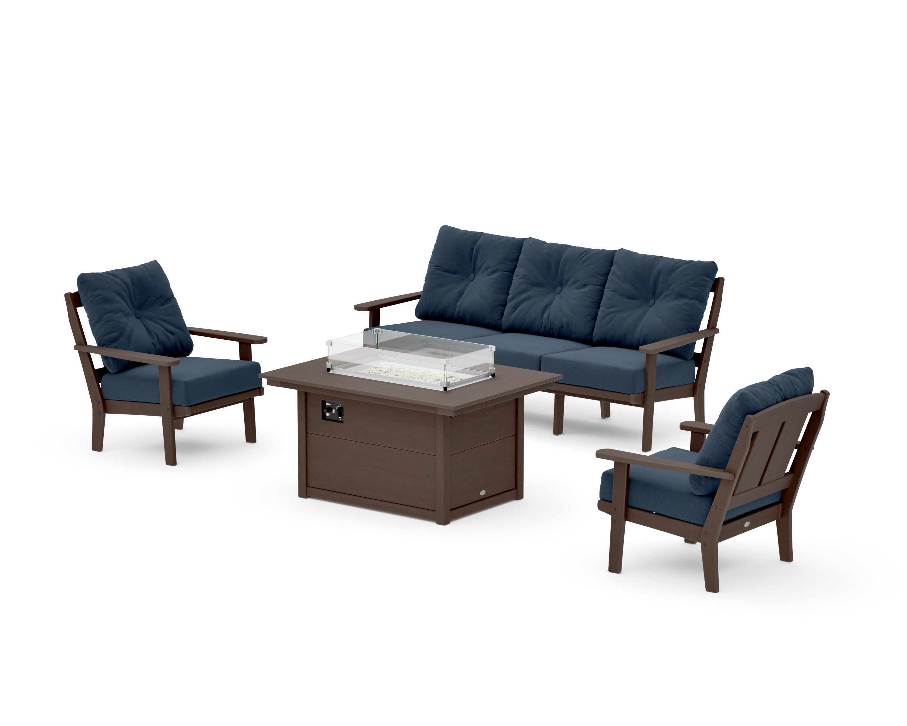 Mission Deep Seating Fire Pit Table Set in Kona / Marine Indigo