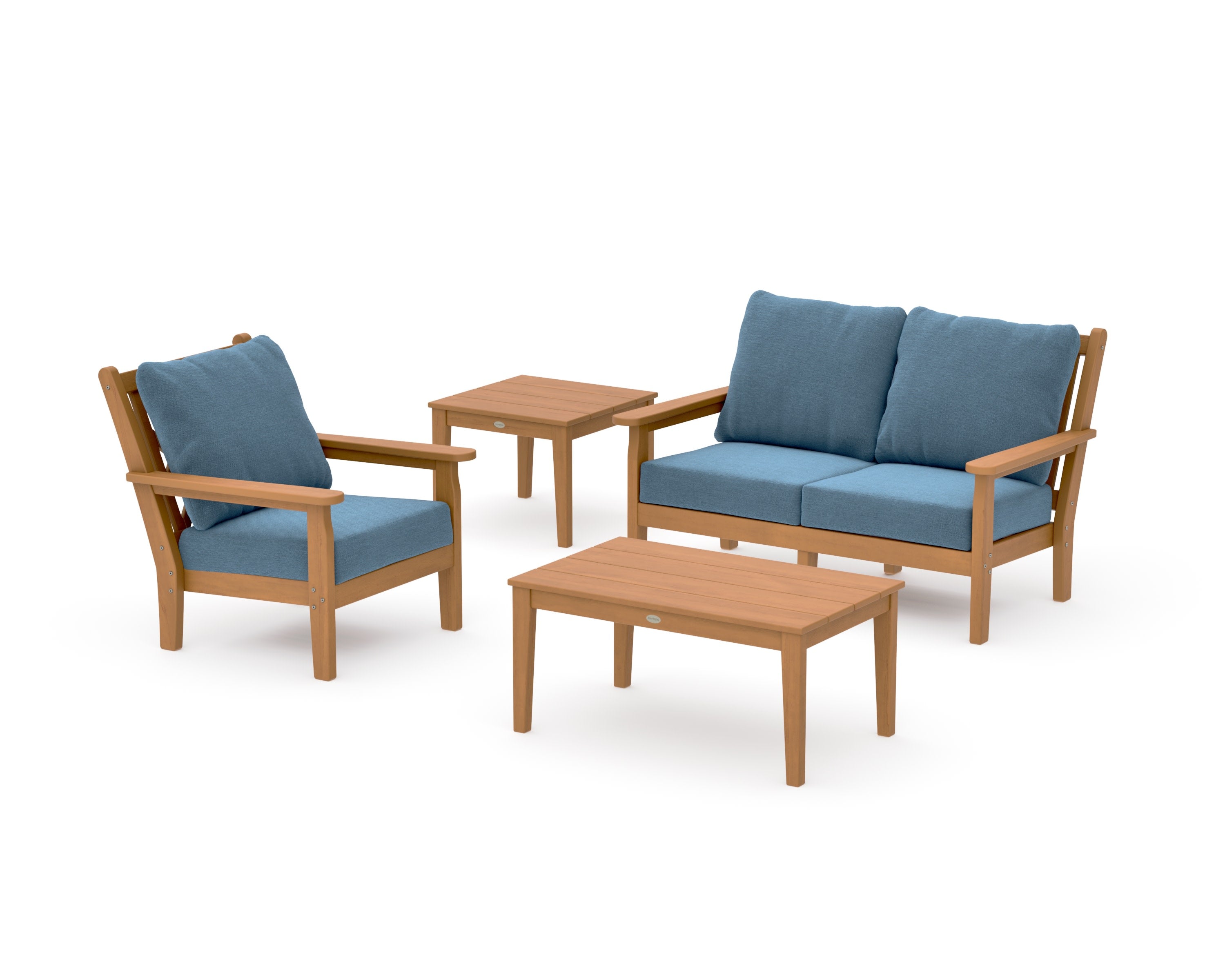 Chippendale 4-Piece Deep Seating Set in Natural / Sky Blue