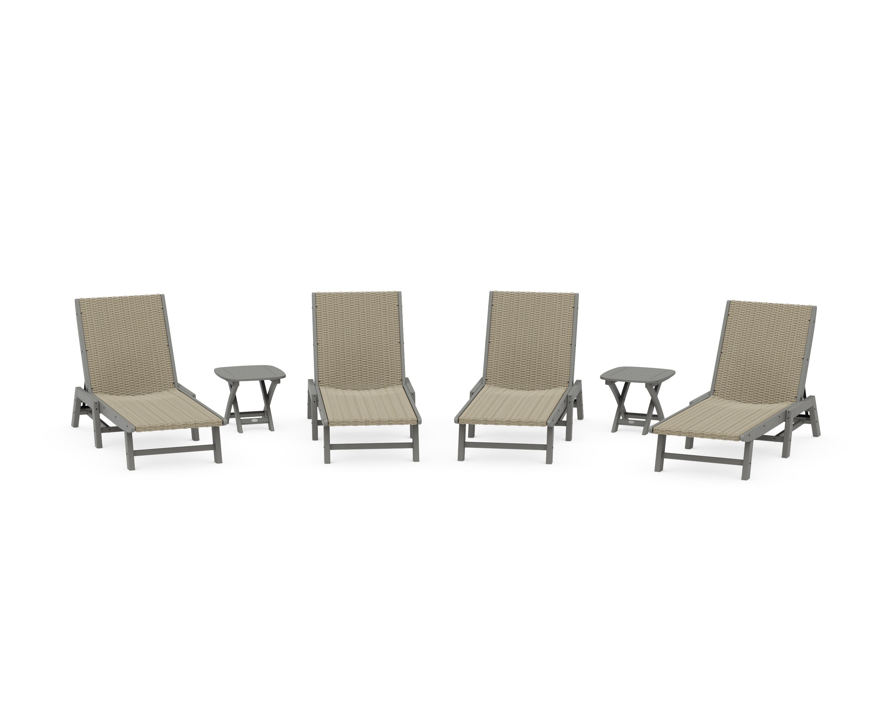 6- Piece Coastal Woven Chaise Chaise Lounge Set in Slate Grey / Dune Grass