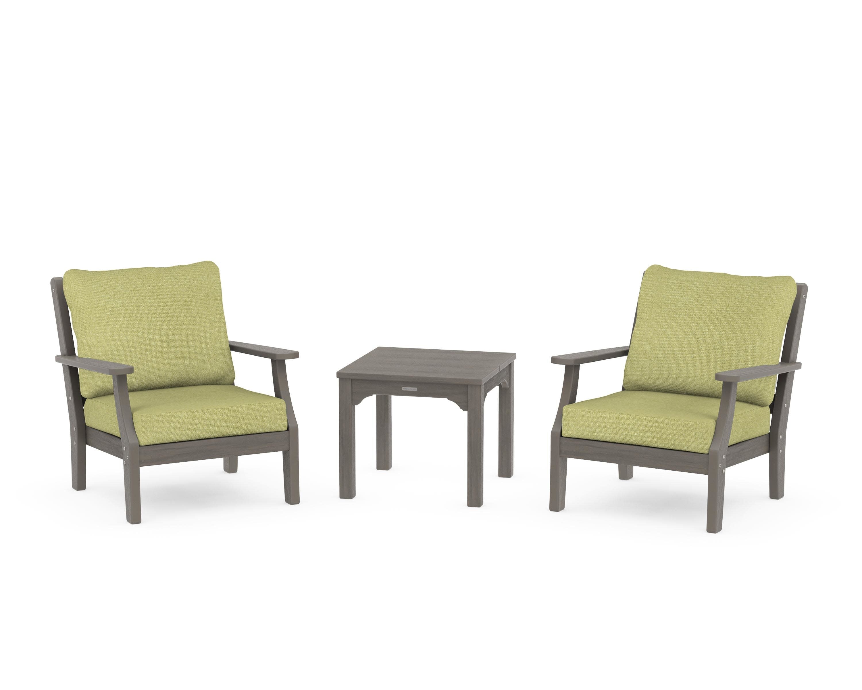 Chinoiserie 3-Piece Deep Seating Set in Driftwood / Chartreuse Boucle