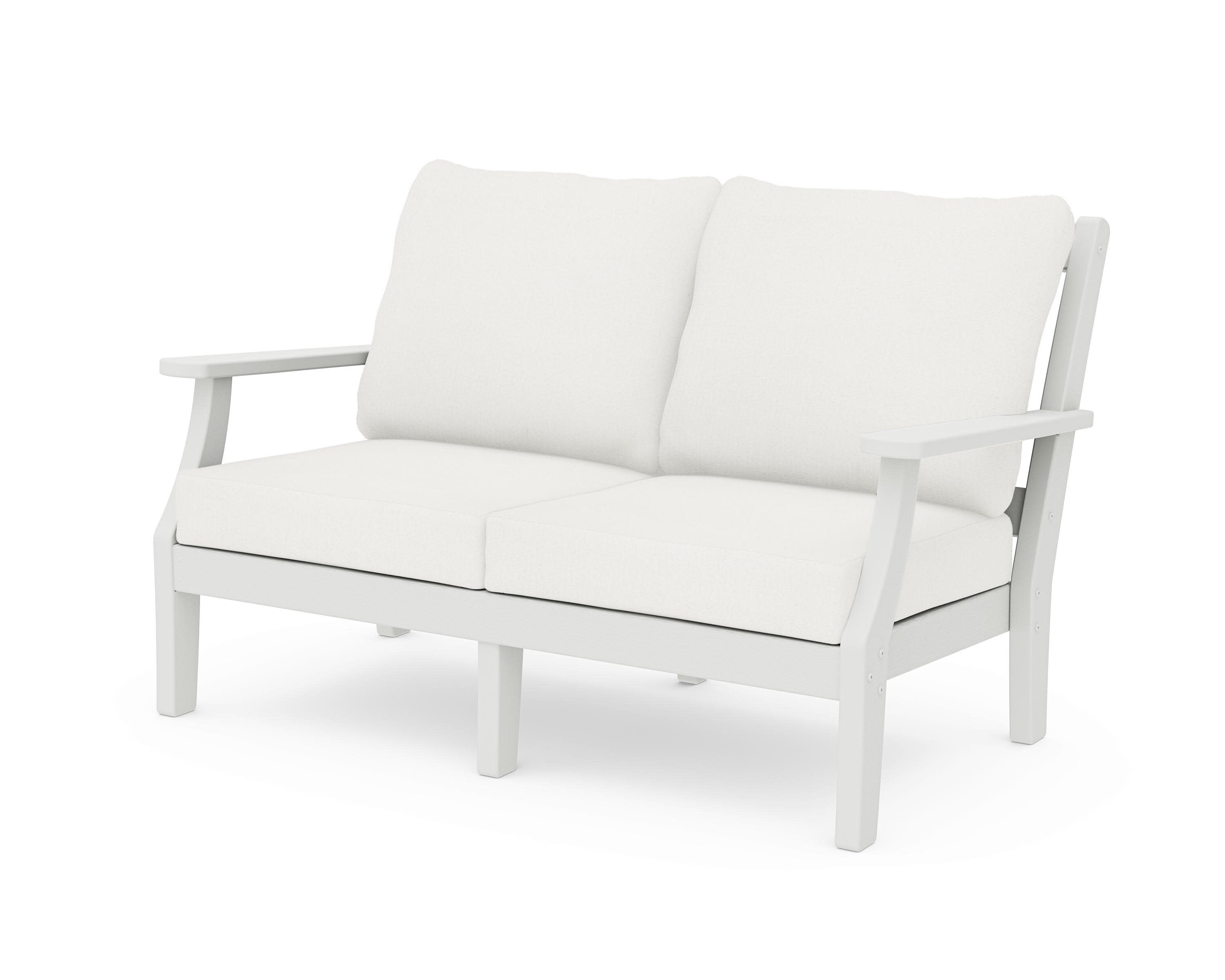 Chinoiserie Deep Seating Loveseat in Vintage White / Natural Linen