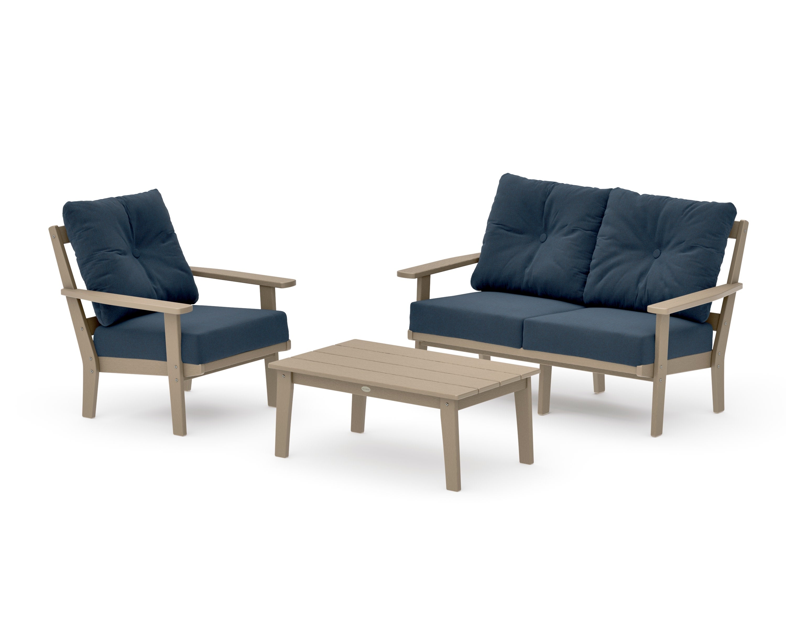 Oxford 3-Piece Deep Seating Set with Loveseat in Vintage Sahara / Marine Indigo