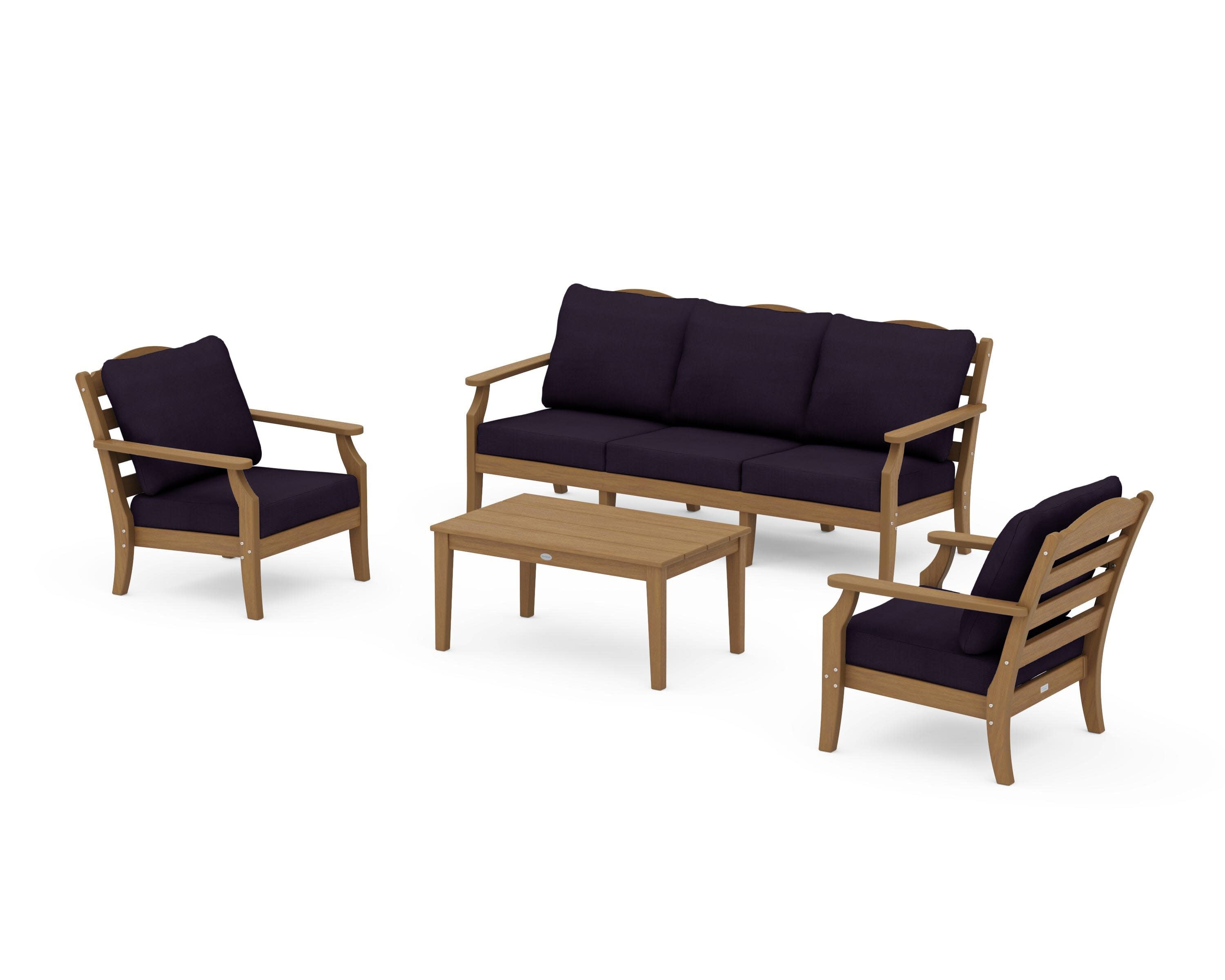 Savannah 4-Piece Deep Seating Set with Sofa in Natural / Navy Linen