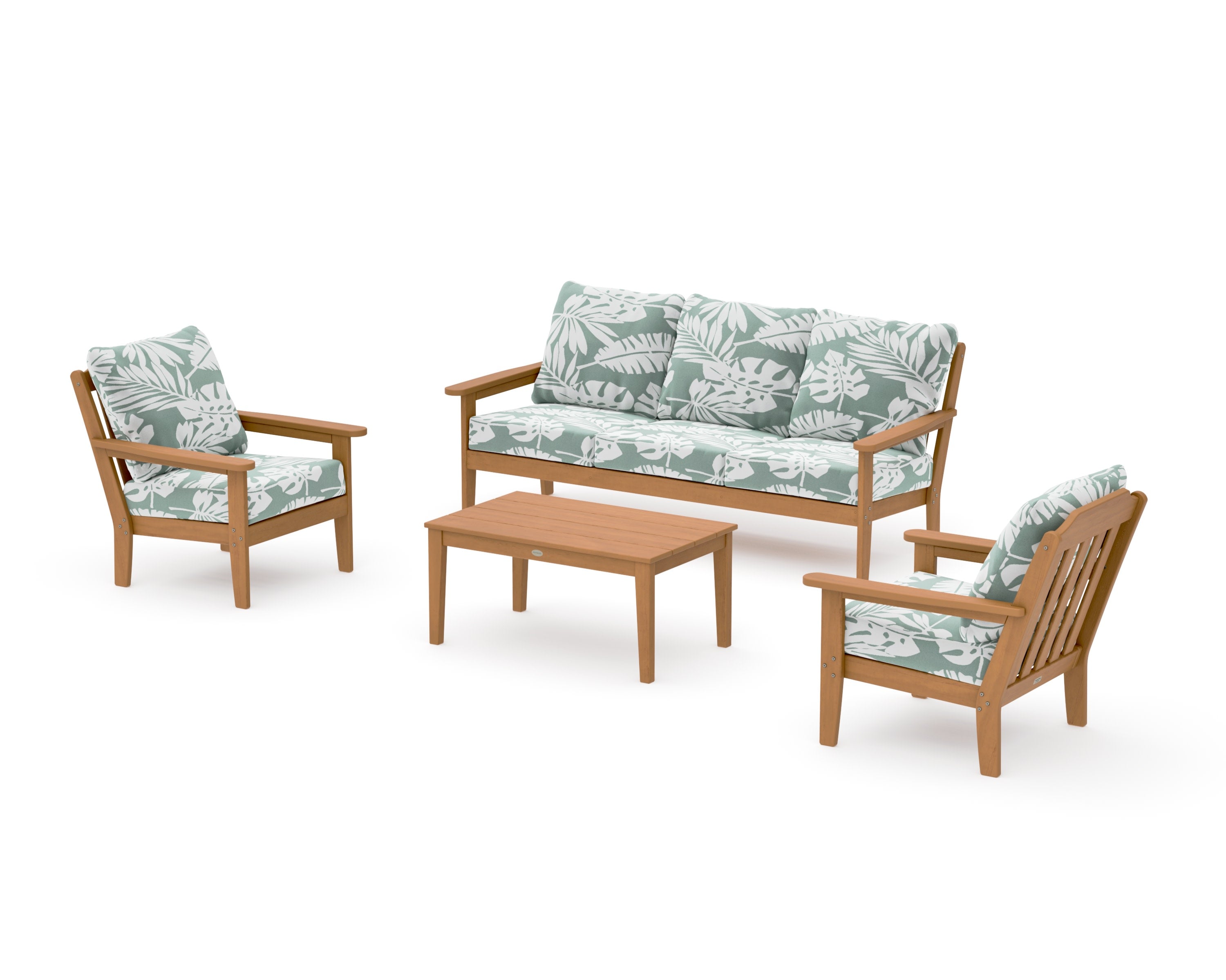 Cottage 4-Piece Deep Seating Set with Sofa in Natural / Leaf Glacier Spa