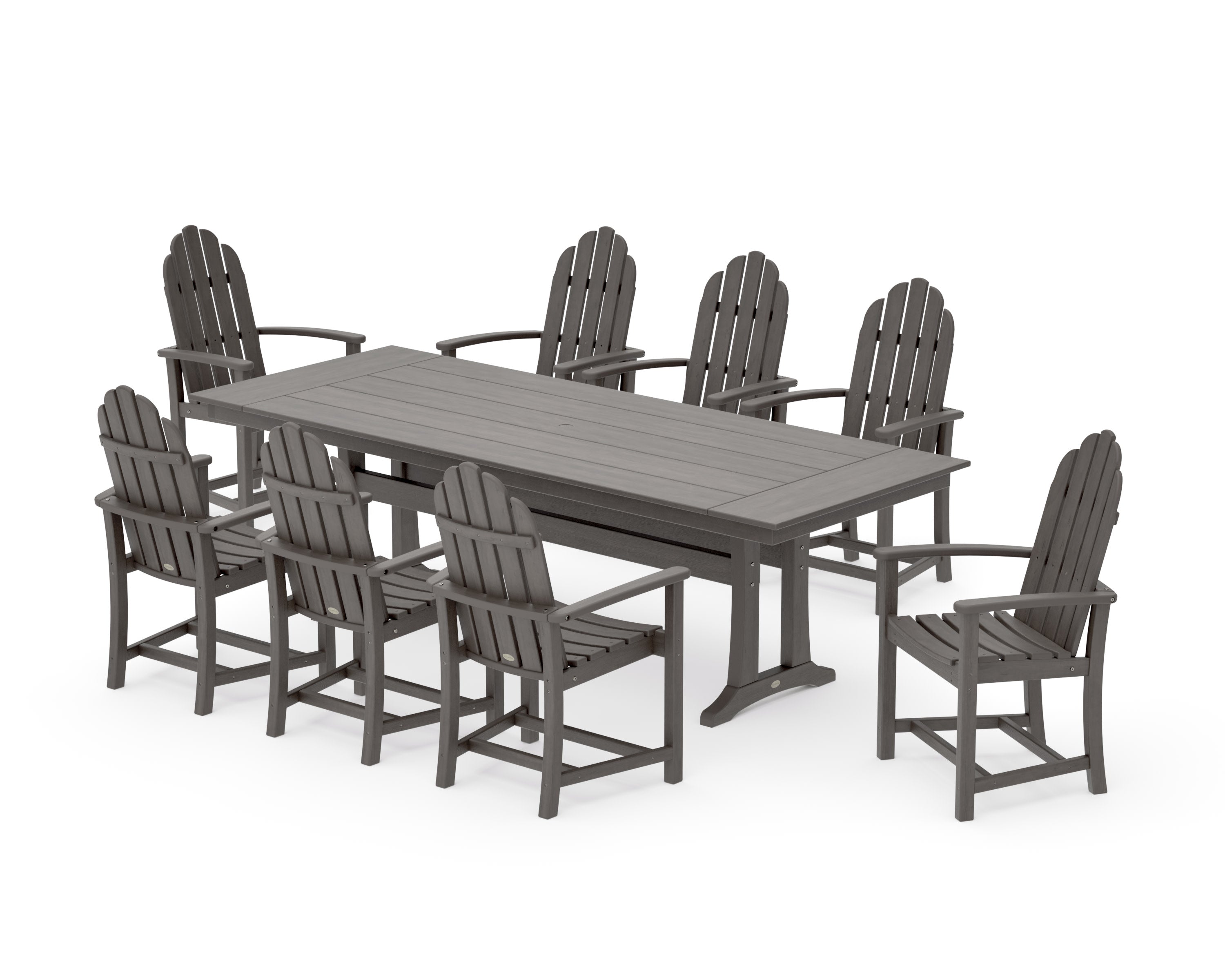 Classic Adirondack 9-Piece Farmhouse Dining Set with Trestle Legs in Driftwood