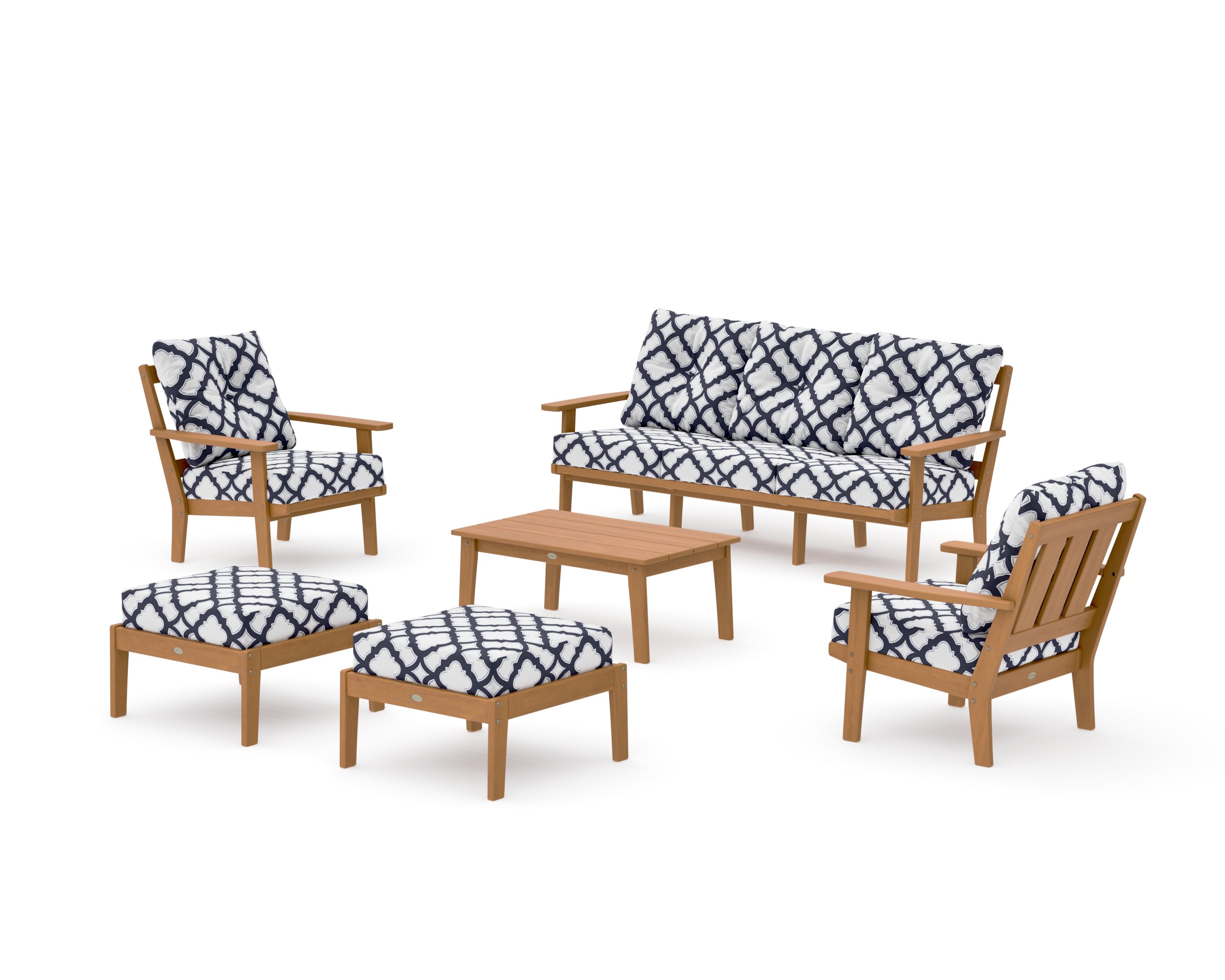 Oxford 6-Piece Lounge Sofa Set in Natural / Trellis Navy