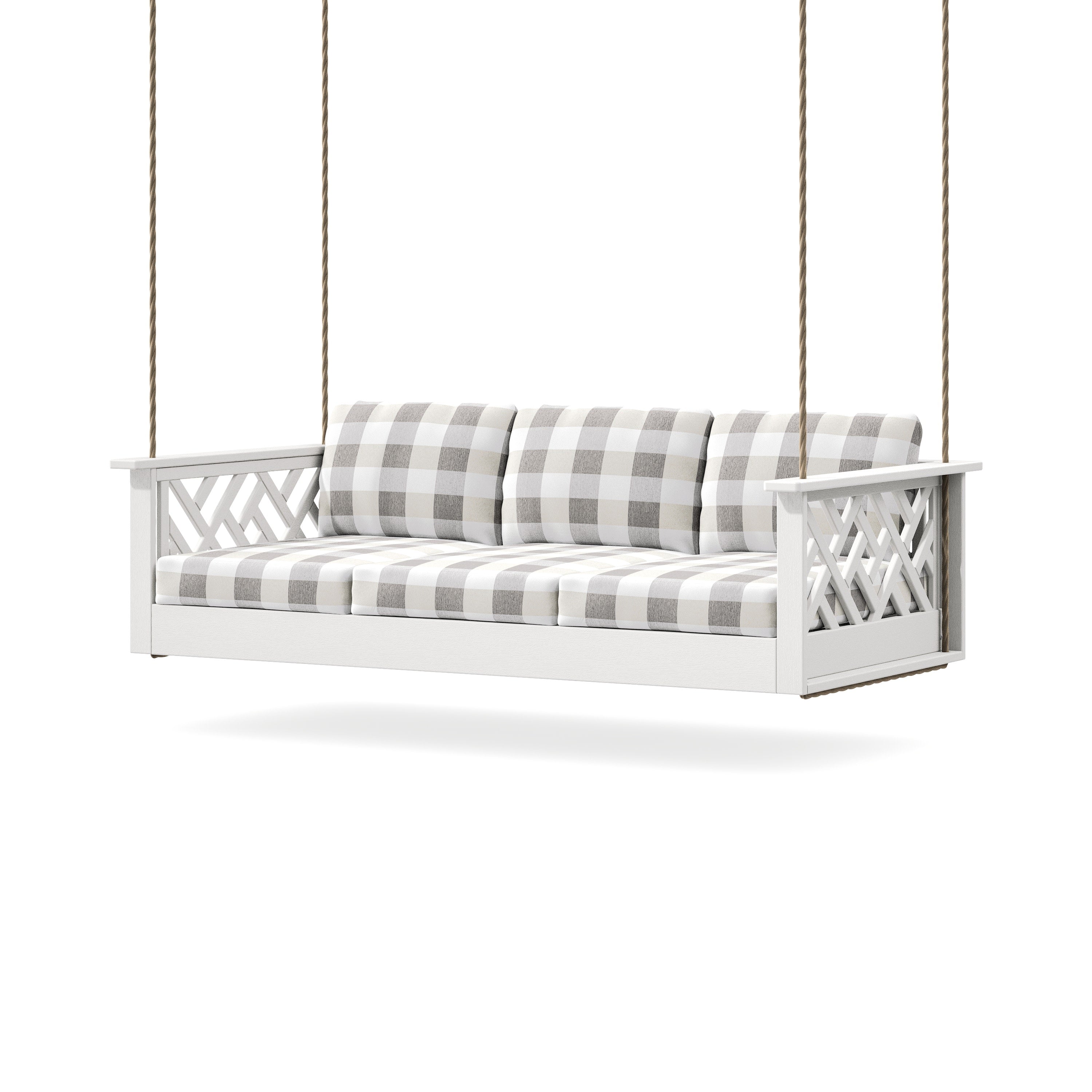 Chippendale Daybed Swing in Vintage White / Buffalo Plaid Grey Mist